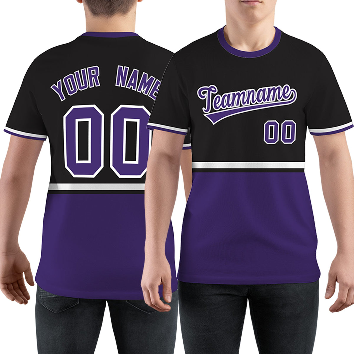 Custom Black Purple-White Color Block Design Performance T-Shirt
