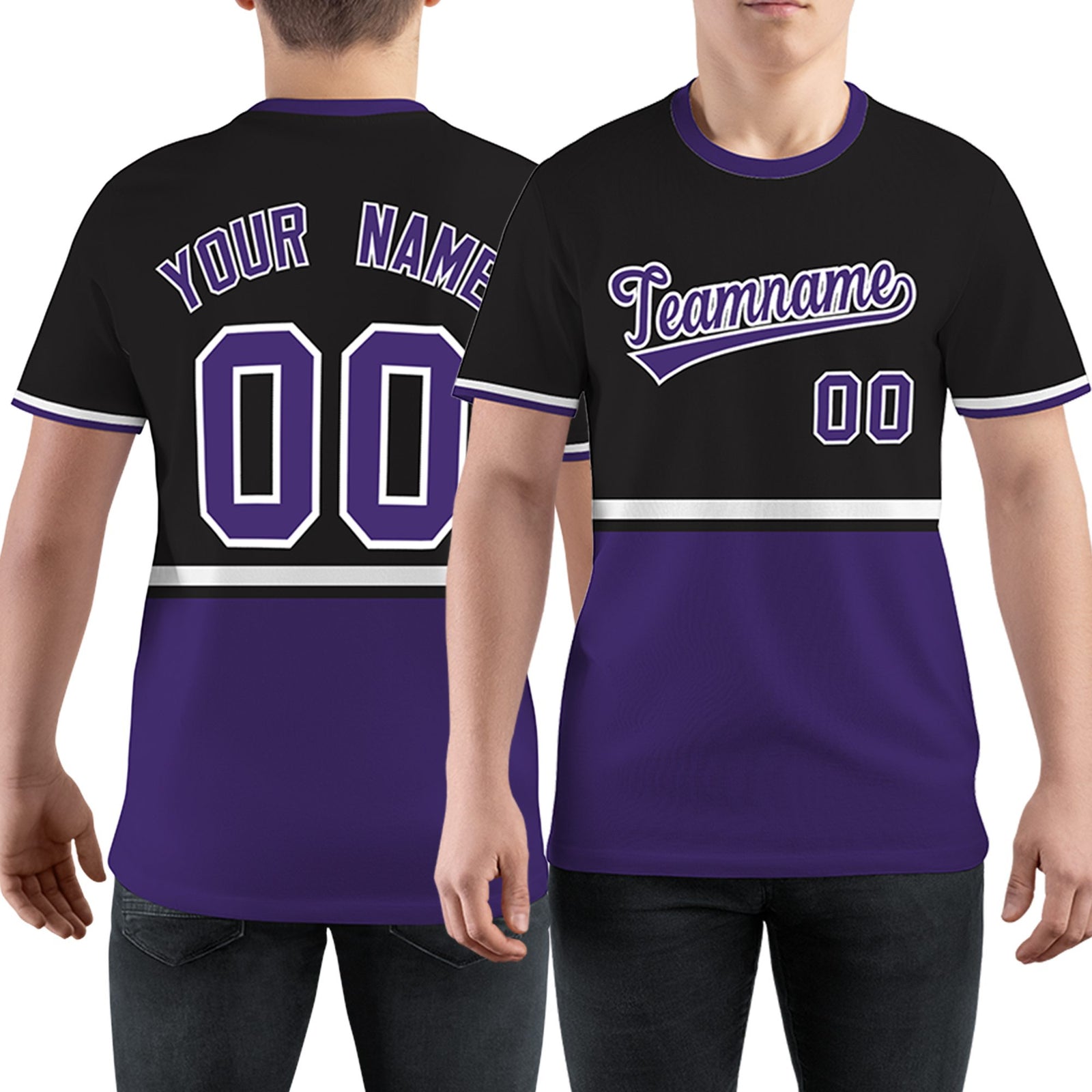 Custom Black Purple-White Color Block Design Performance T-Shirt