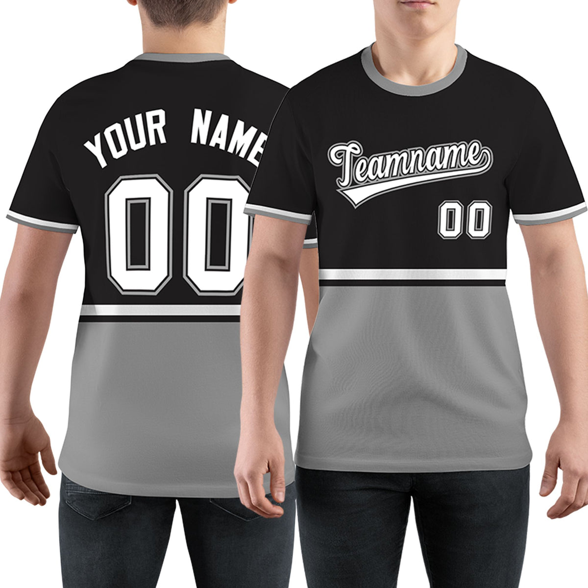 Custom Black Gray-White Color Block Design Performance T-Shirt
