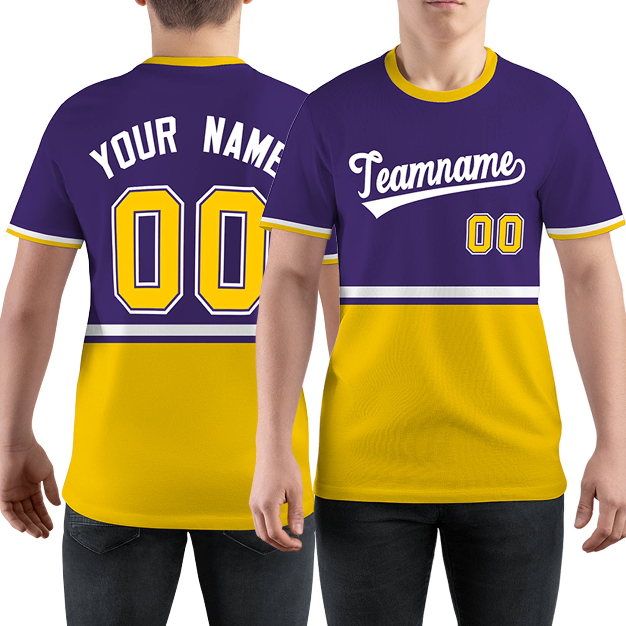 Custom Purple Gold01-White Color Block Design Performance T-Shirt