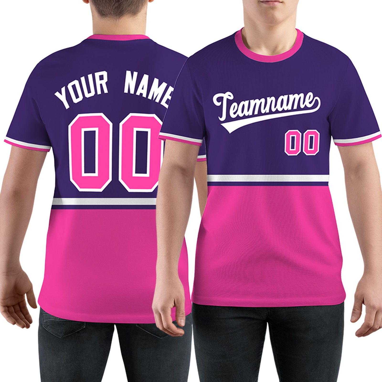 Custom Purple Pink-White Color Block Design Performance T-Shirt