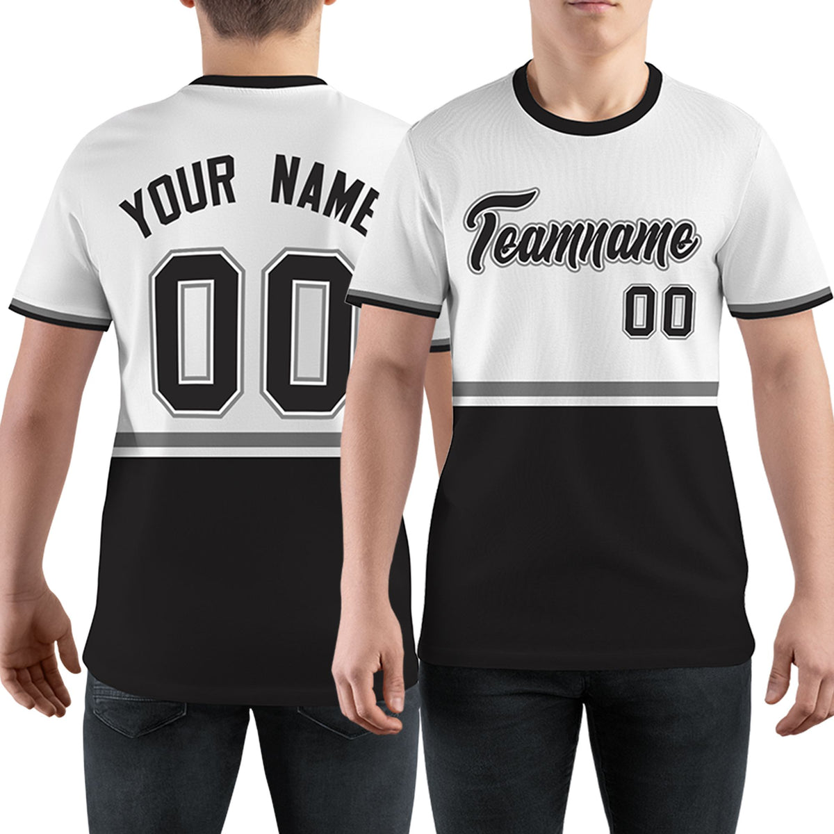 Custom White Black-Gray Color Block Design Performance T-Shirt