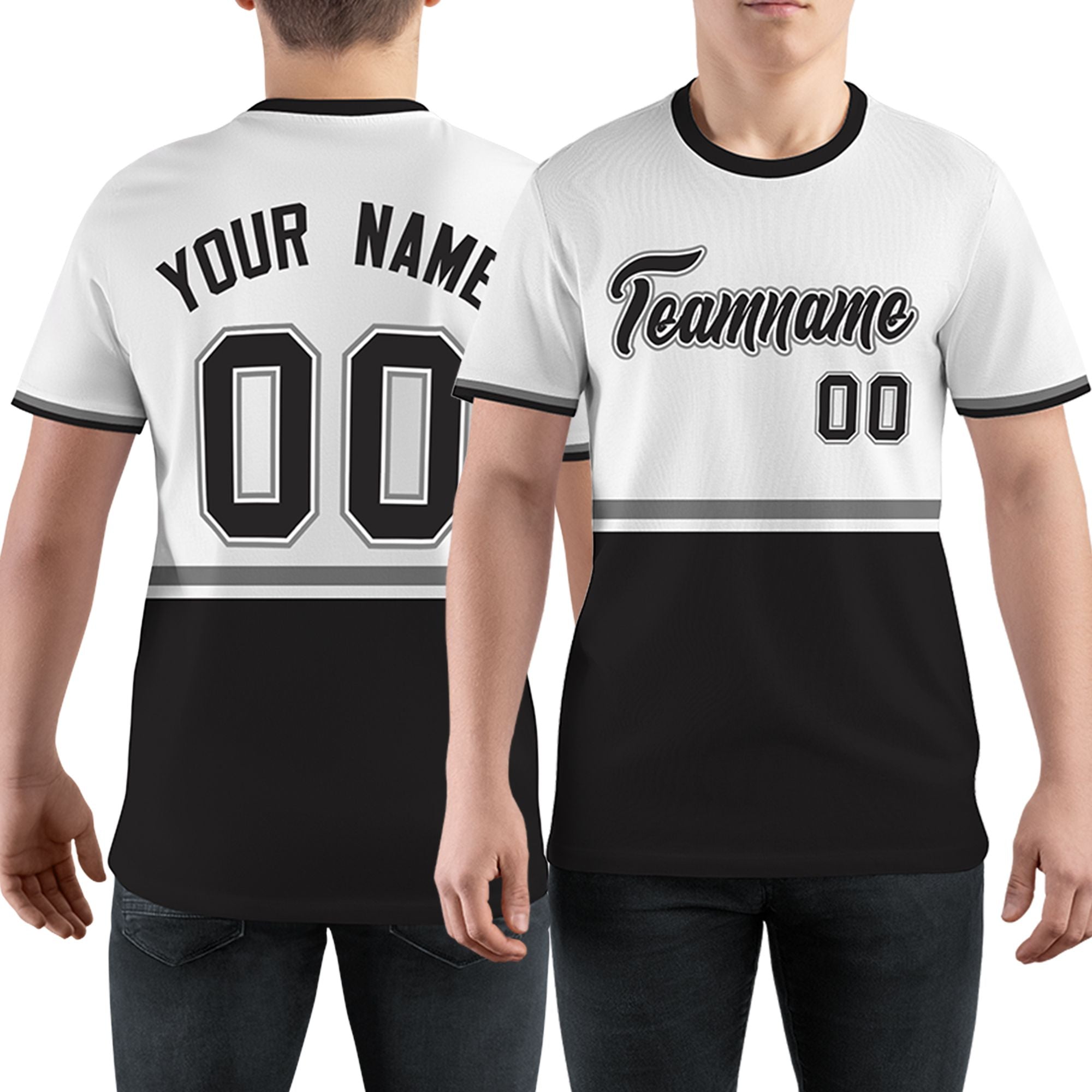Custom White Black-Gray Color Block Design Performance T-Shirt