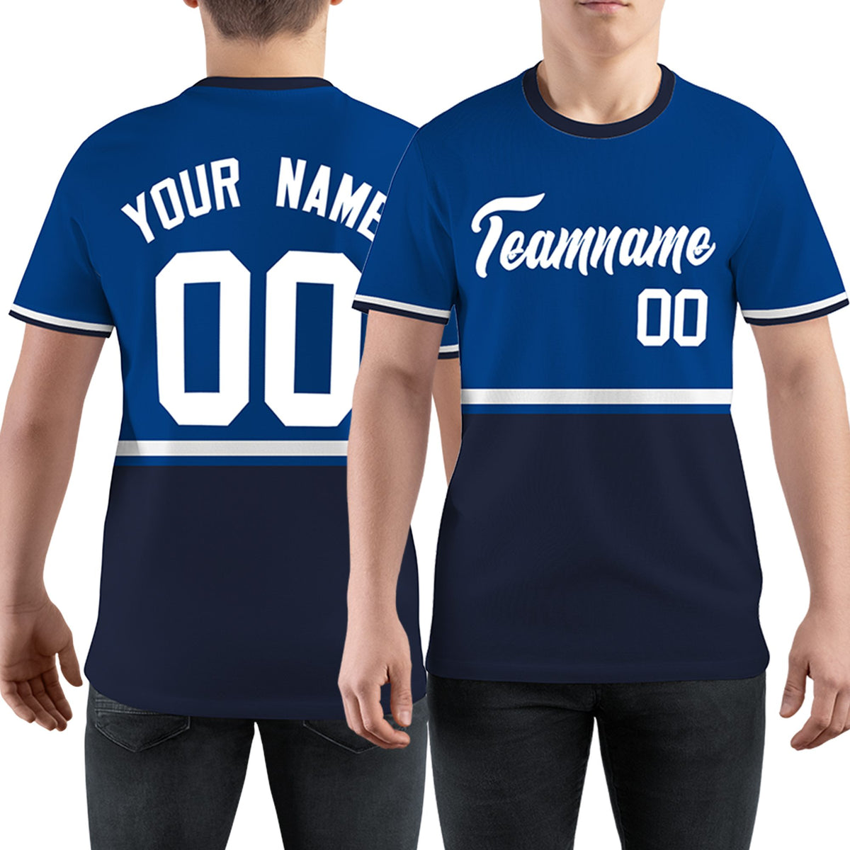 Custom Royal Blue Navy-White Color Block Design Performance T-Shirt