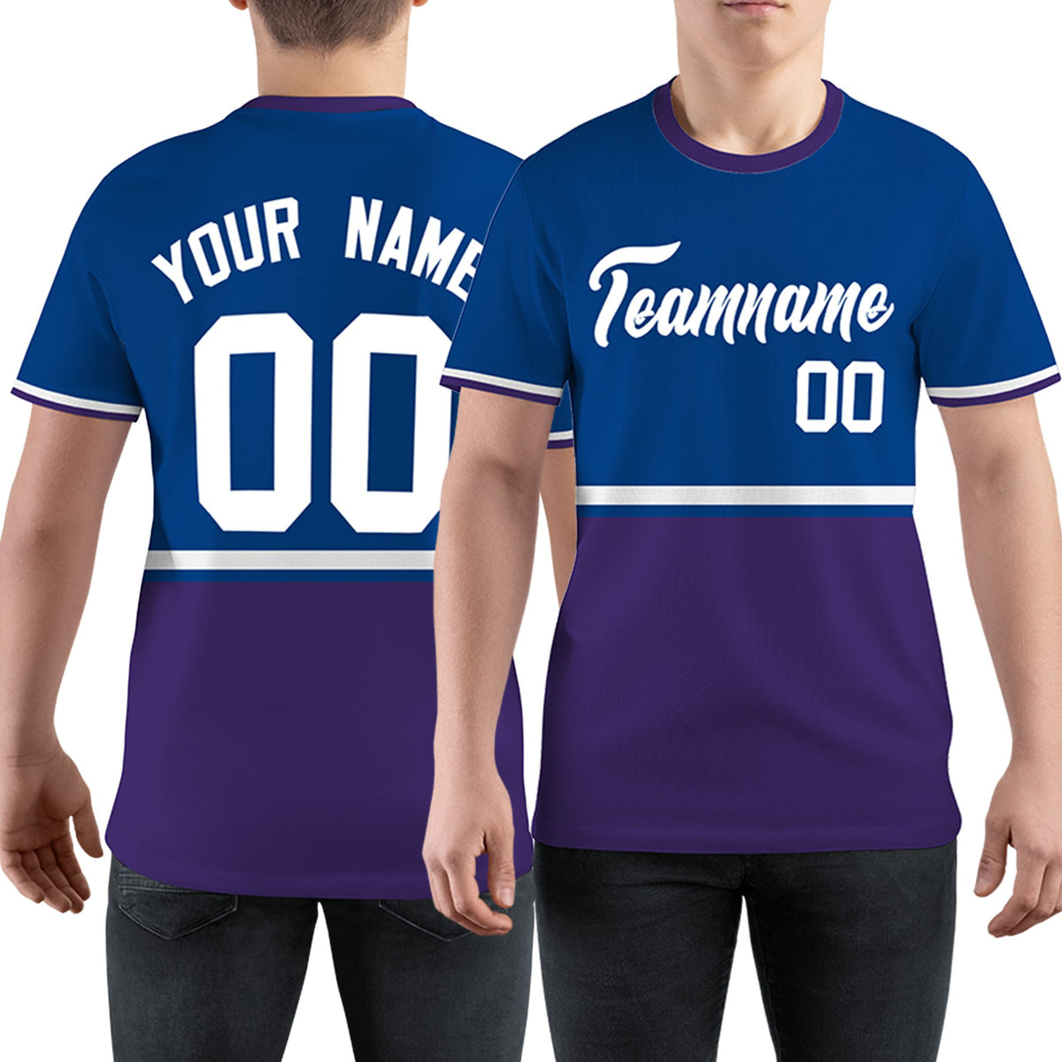Custom Royal Blue Purple-White Color Block Design Performance T-Shirt