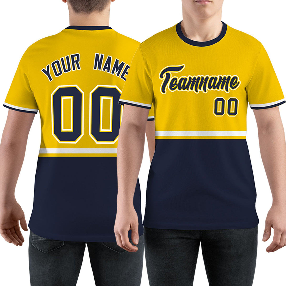 Custom Gold01 Navy-White Color Block Design Performance T-Shirt
