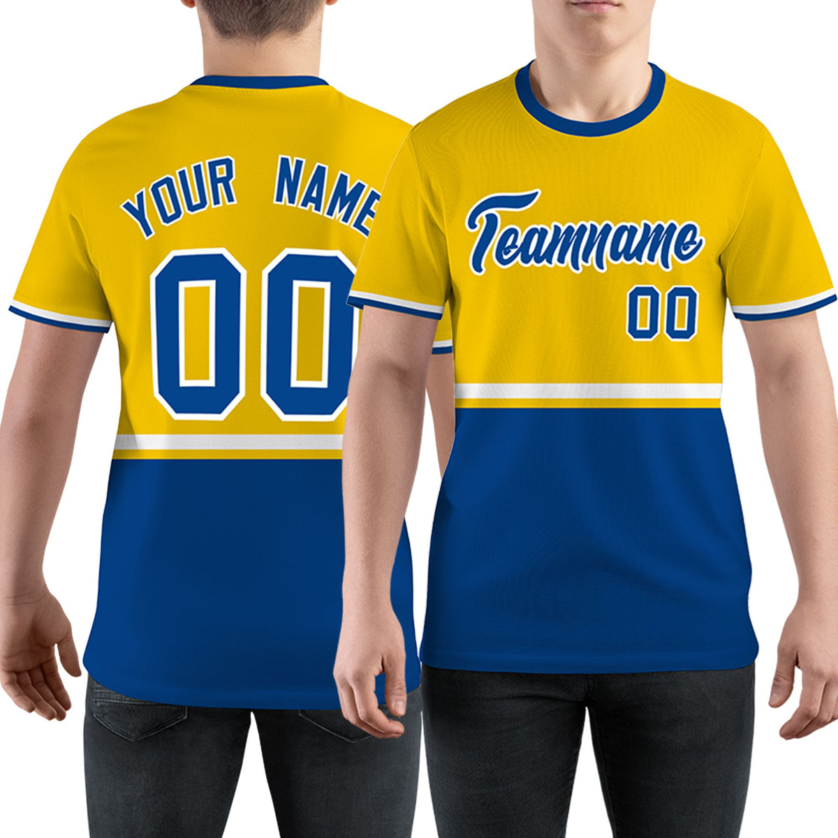 Custom Gold01 Royal Blue-White Color Block Design Performance T-Shirt
