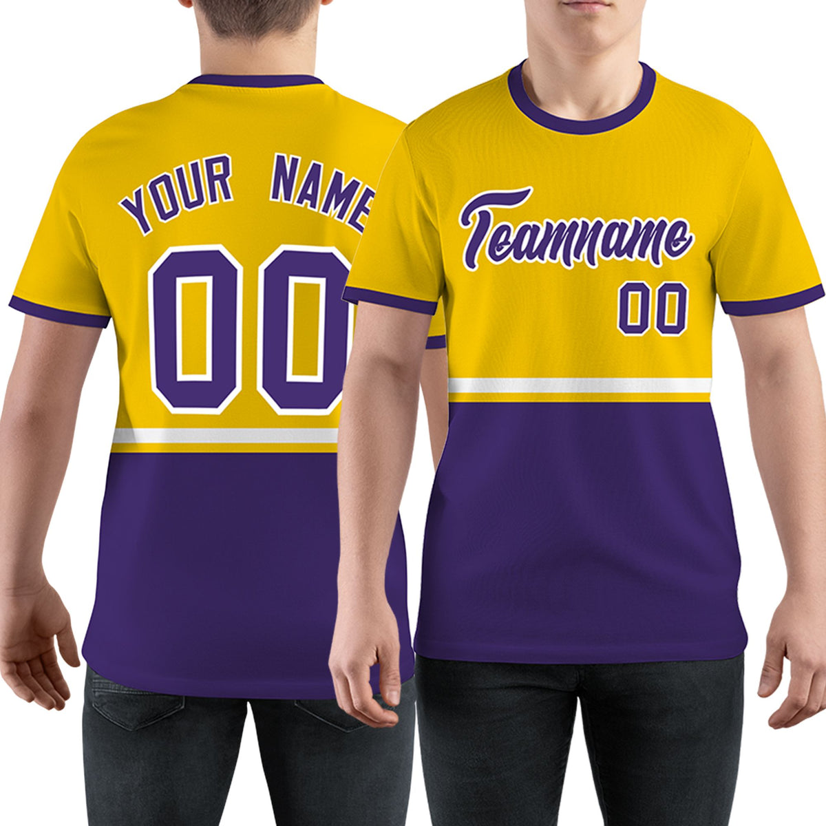 Custom Gold01 Purple-White Color Block Design Performance T-Shirt