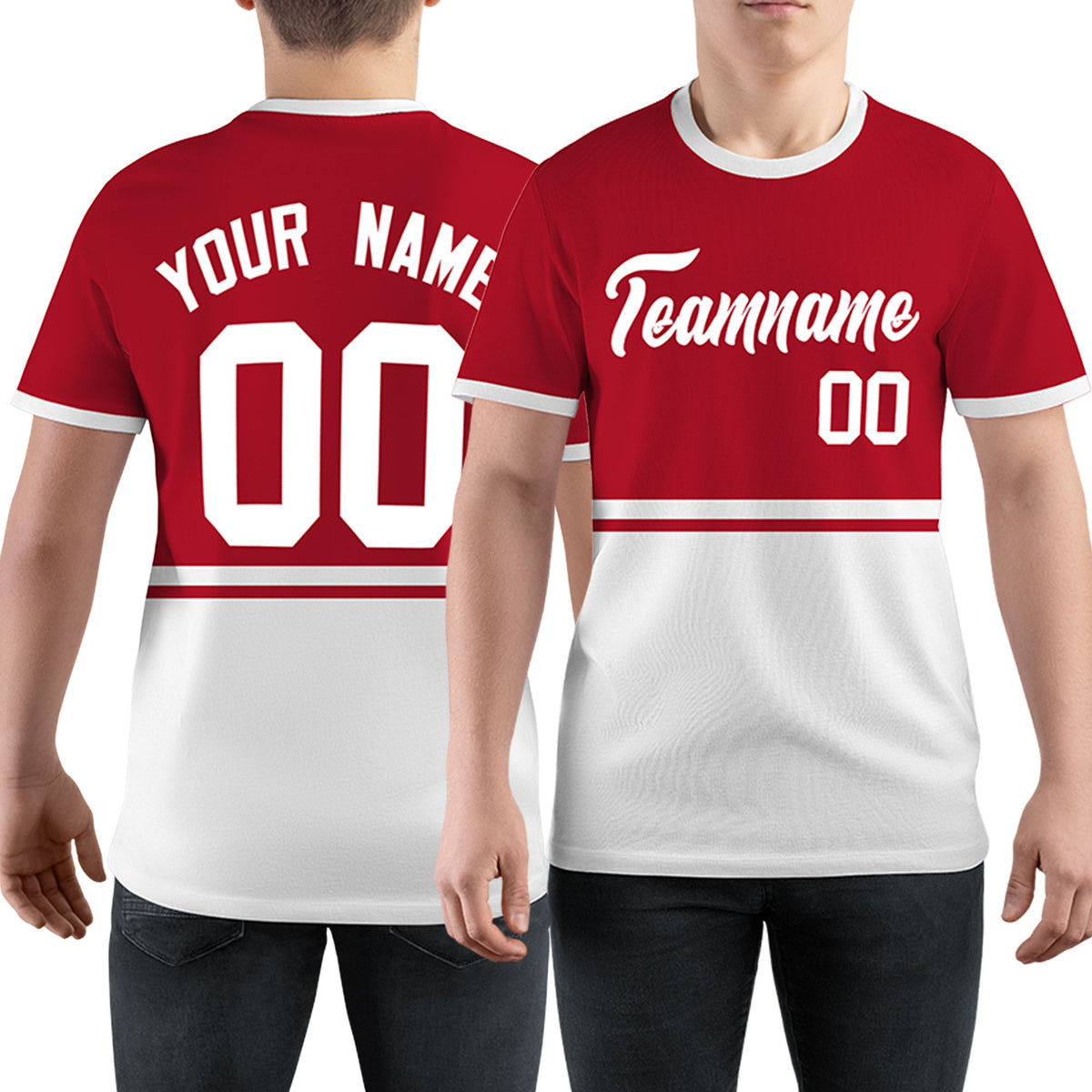 Custom Red White-White Color Block Design Performance T-Shirt