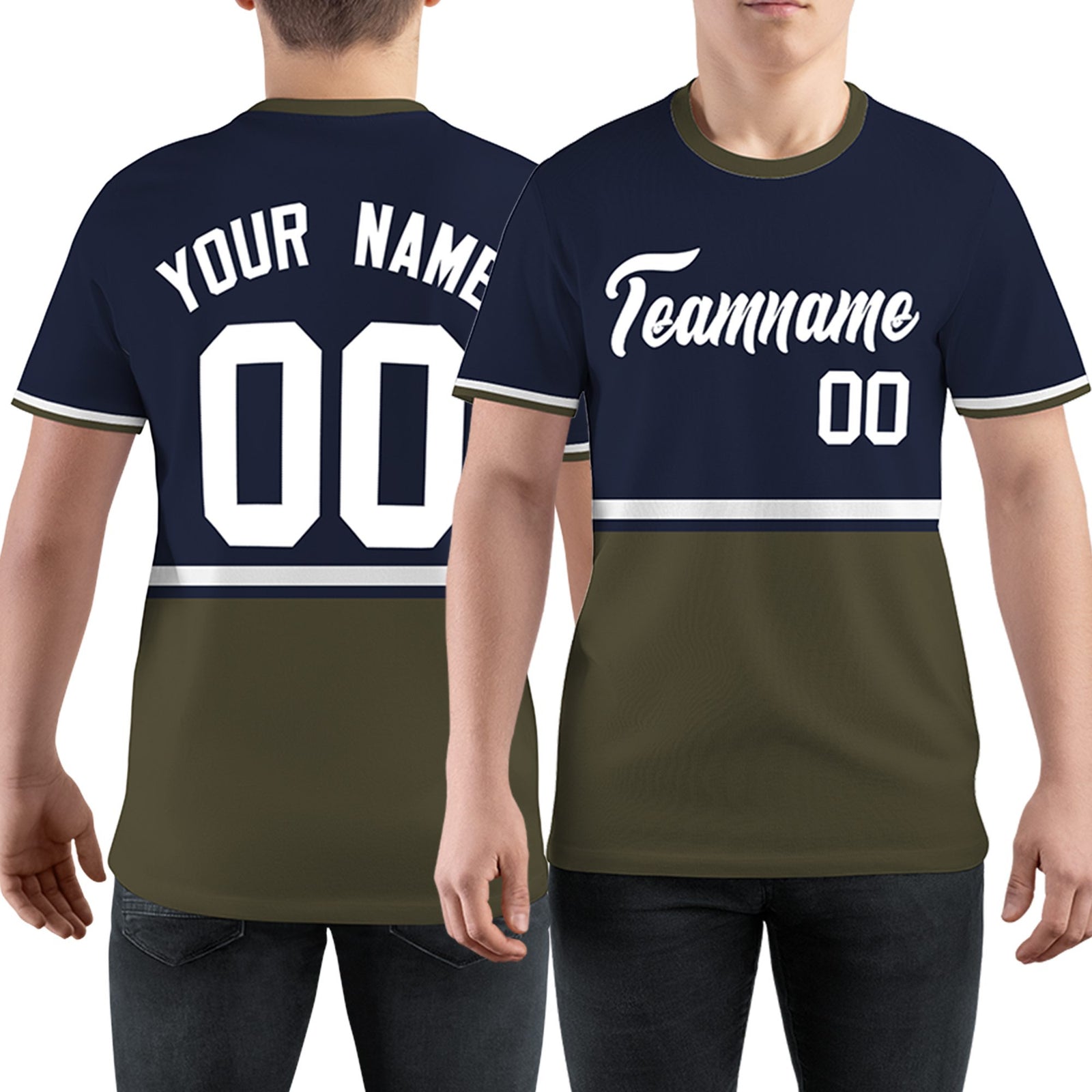 Custom Navy Olive-White Color Block Design Performance T-Shirt
