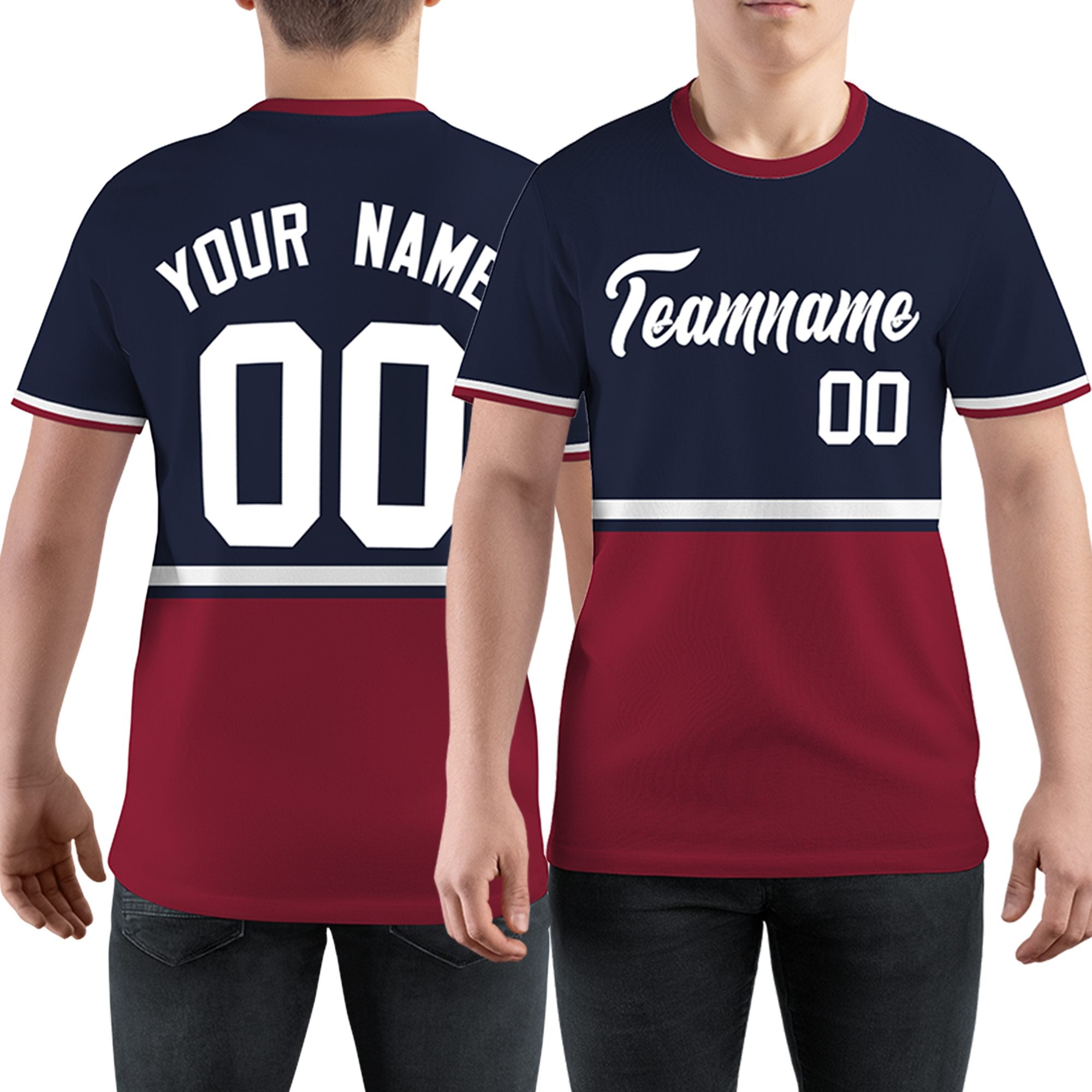 Custom Navy Crimson-White Color Block Design Performance T-Shirt