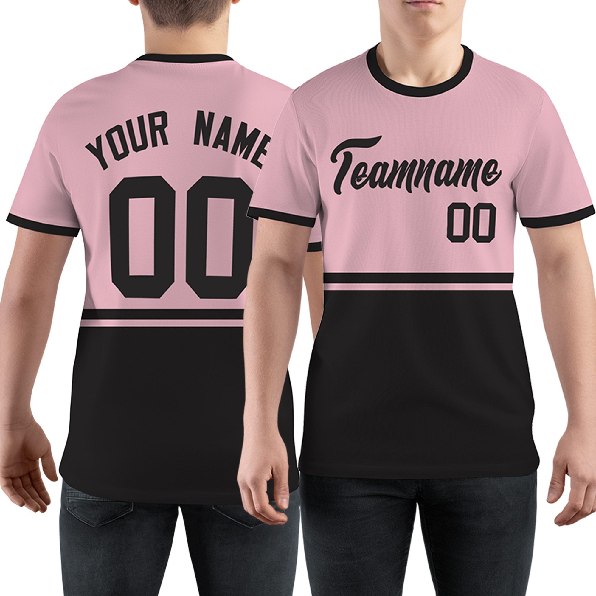 Custom Light Pink Black Color Block Design Performance T-Shirt