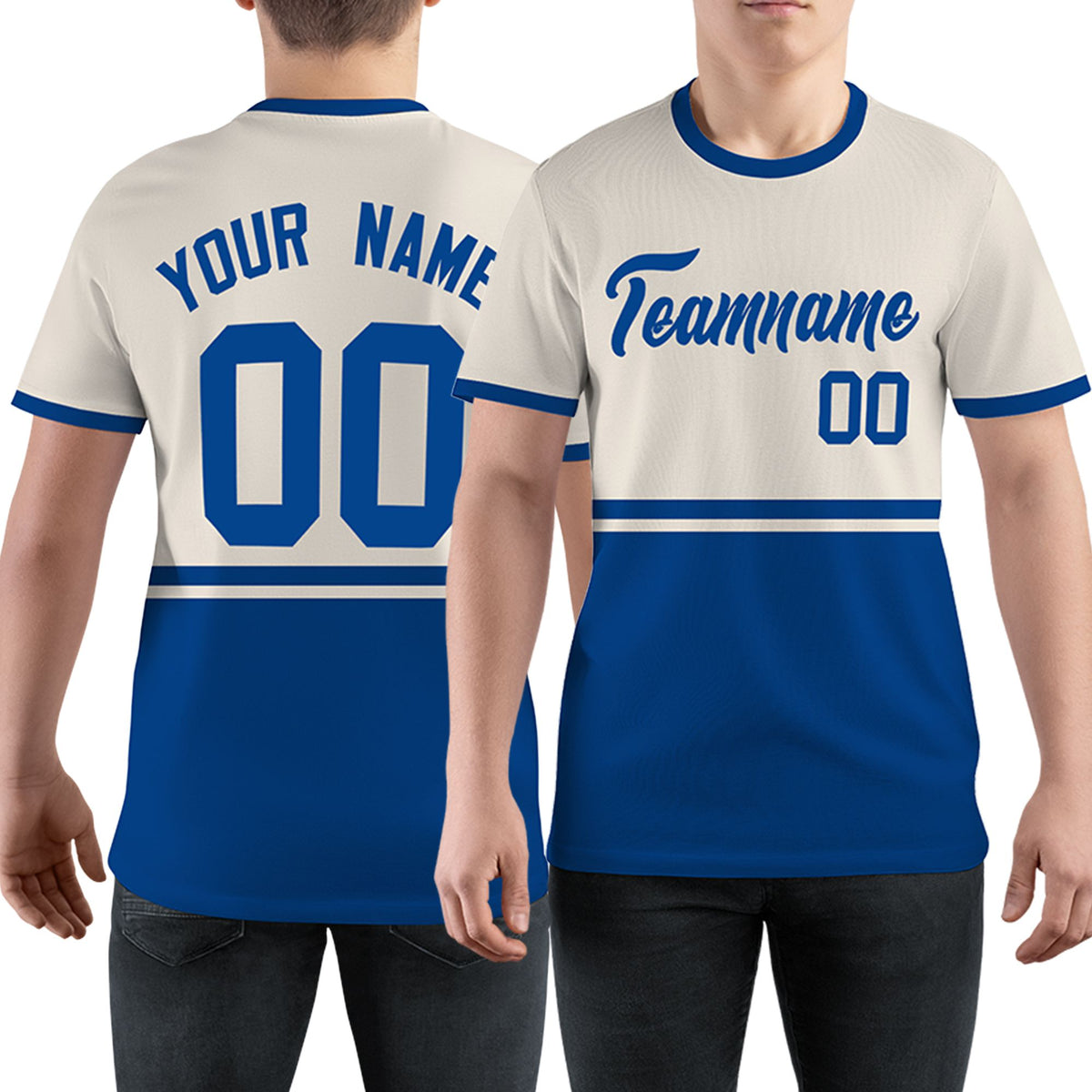 Custom Royal Blue Cream Color Block Design Performance T-Shirt
