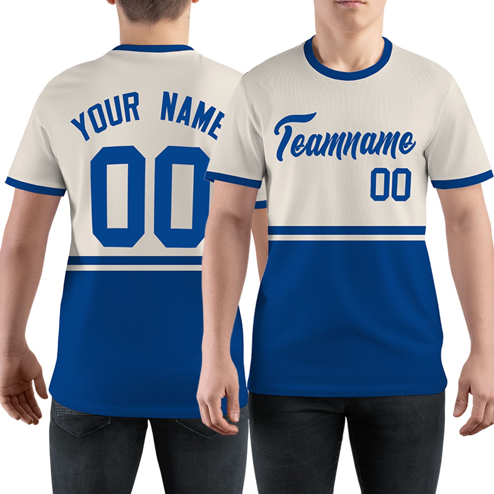 Custom Royal Blue Cream Color Block Design Performance T-Shirt