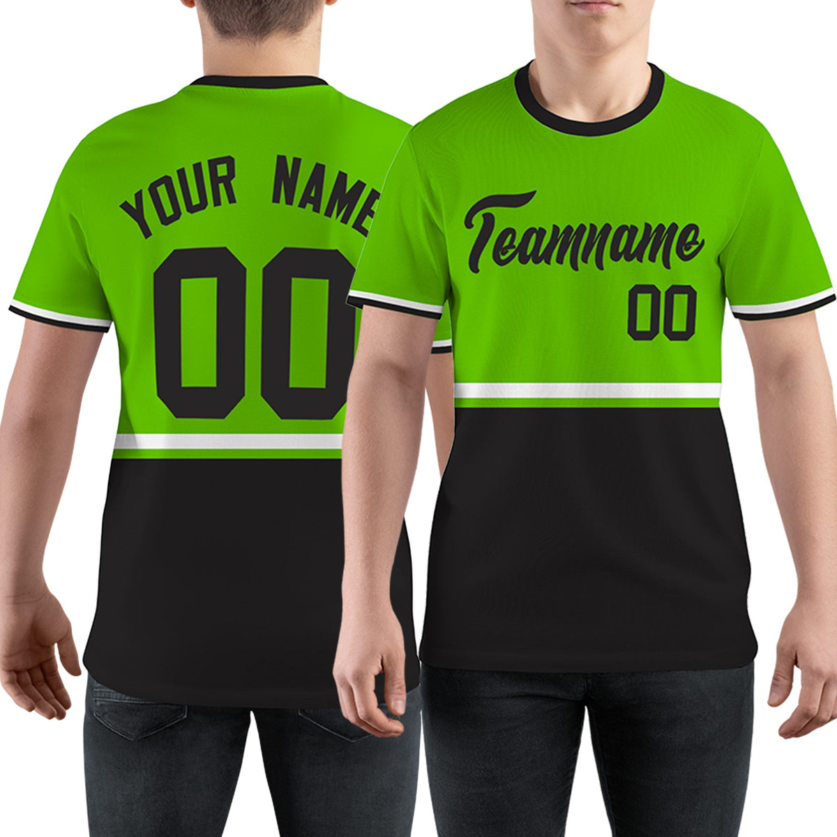 Custom Neon Green Black-White Color Block Design Performance T-Shirt