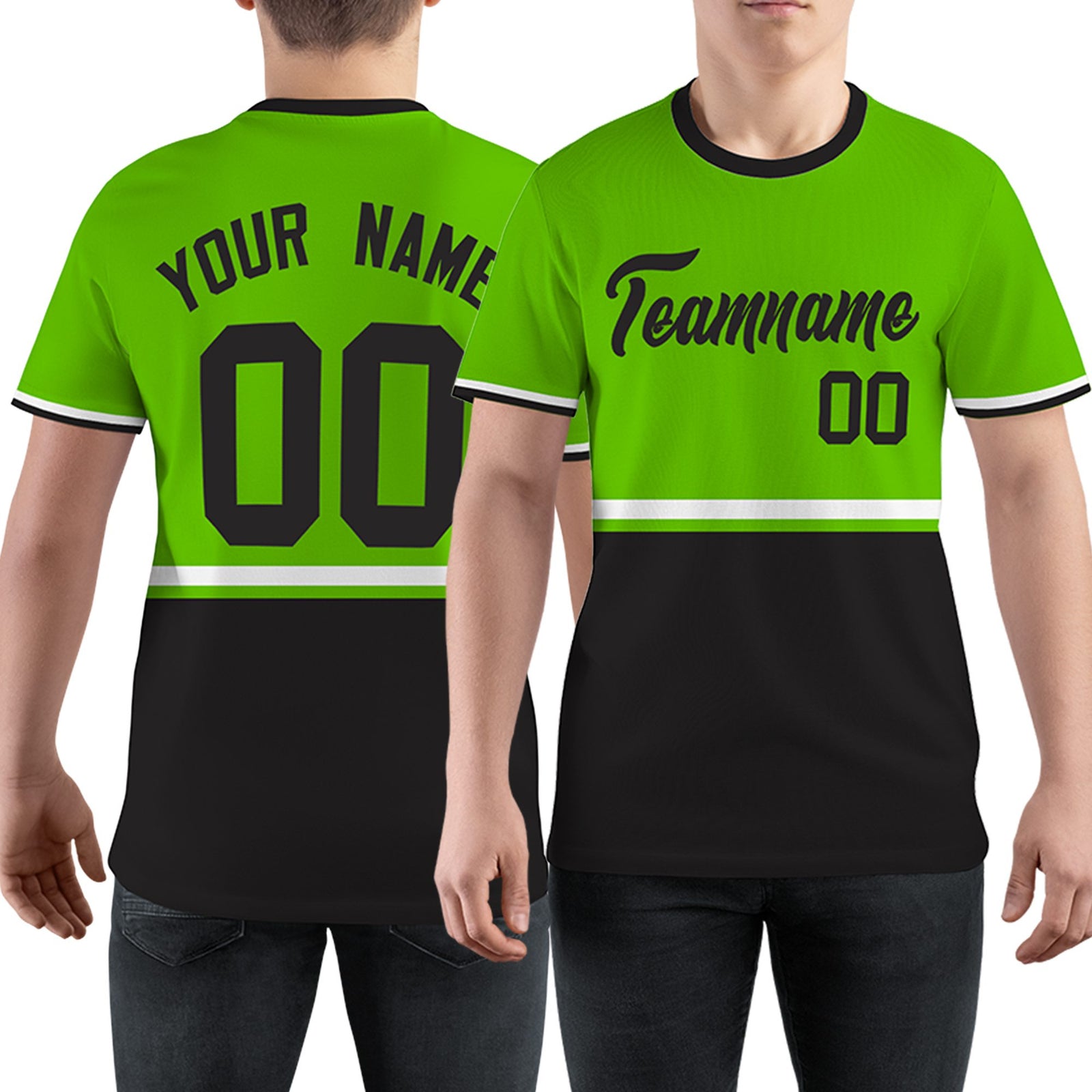 Custom Neon Green Black-White Color Block Design Performance T-Shirt