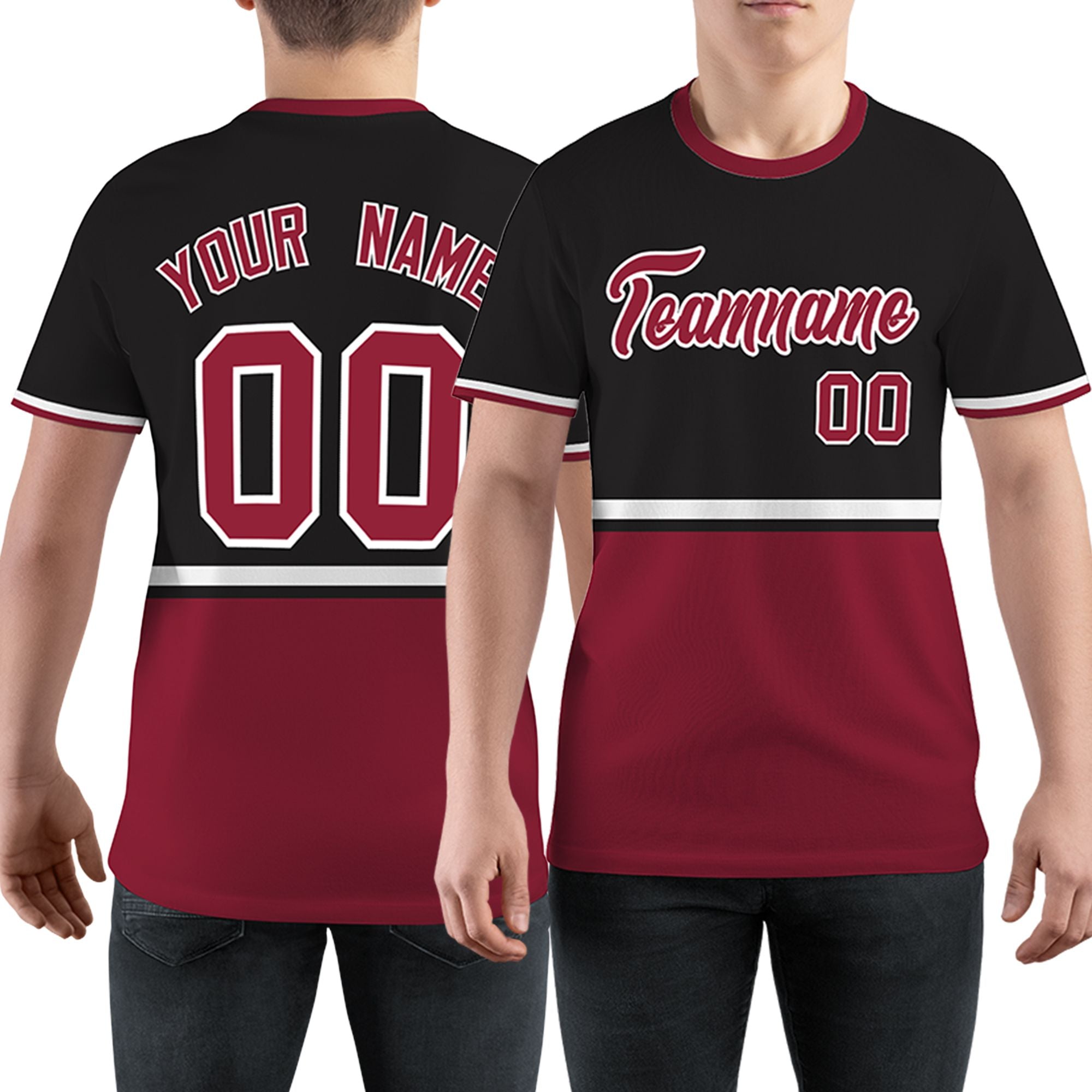 Custom Black Crimson-White Color Block Design Performance T-Shirt