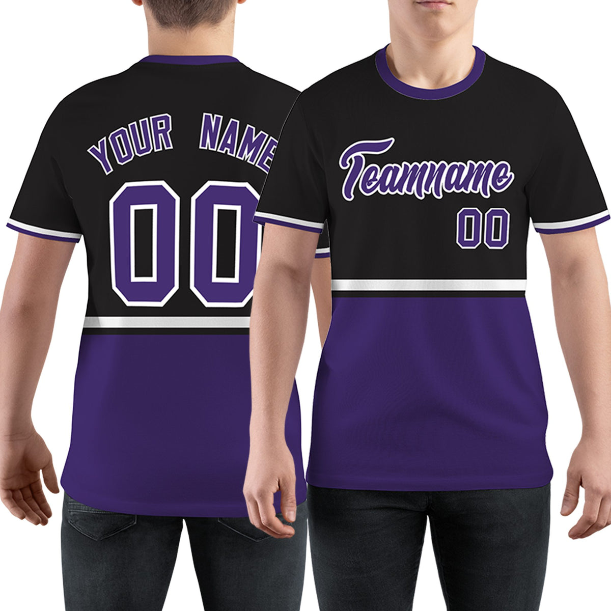 Custom Black Purple-White Color Block Design Performance T-Shirt