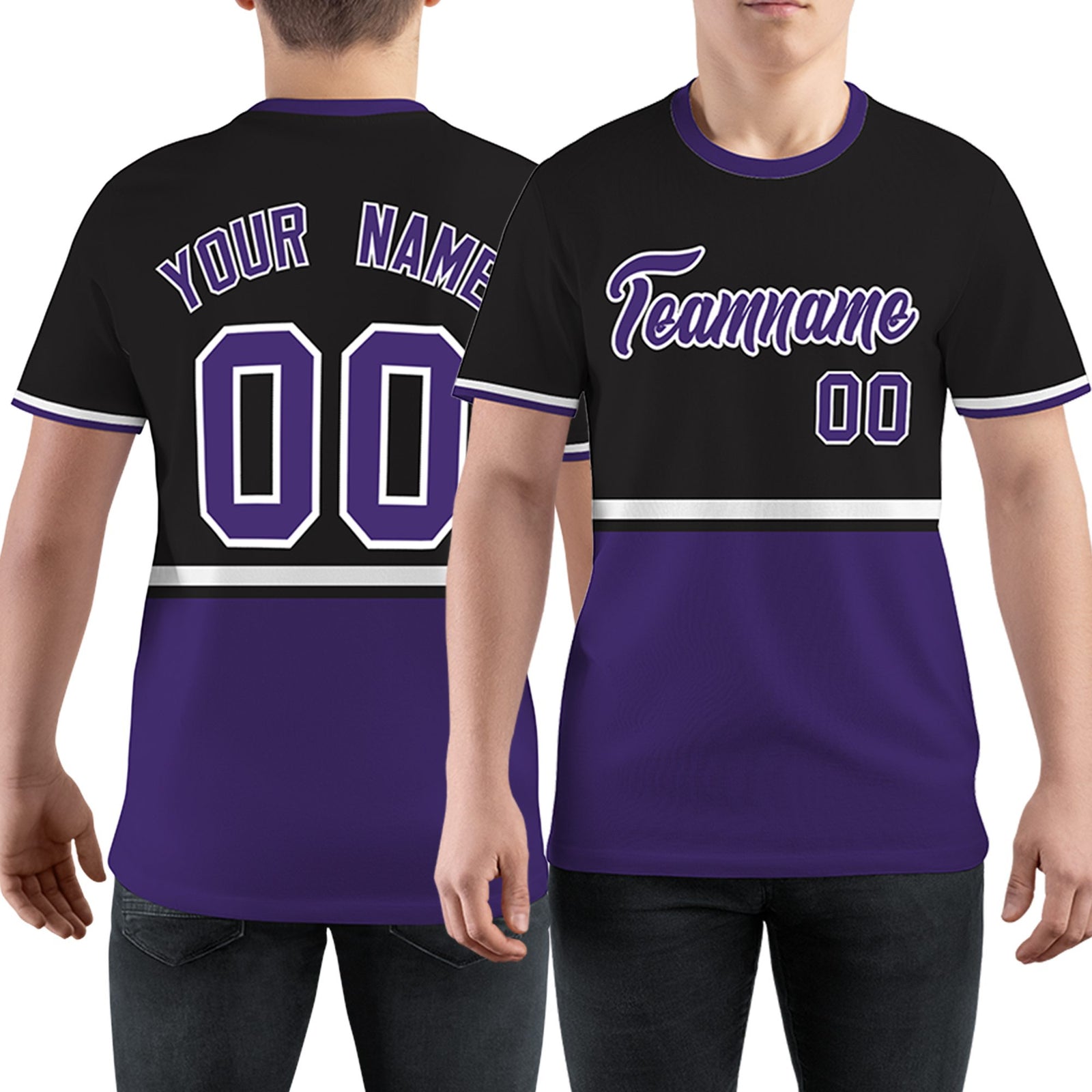 Custom Black Purple-White Color Block Design Performance T-Shirt
