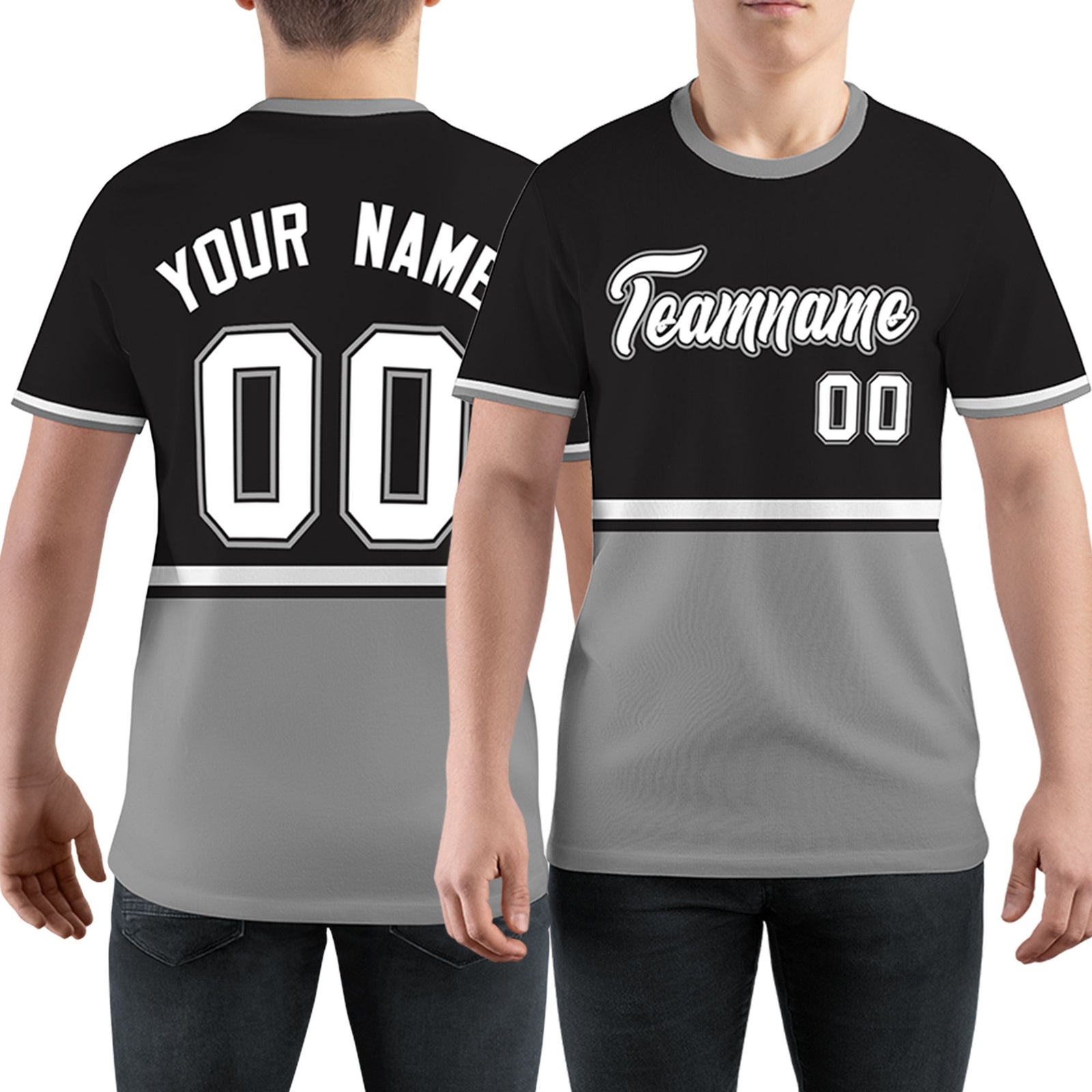 Custom Black Gray-White Color Block Design Performance T-Shirt