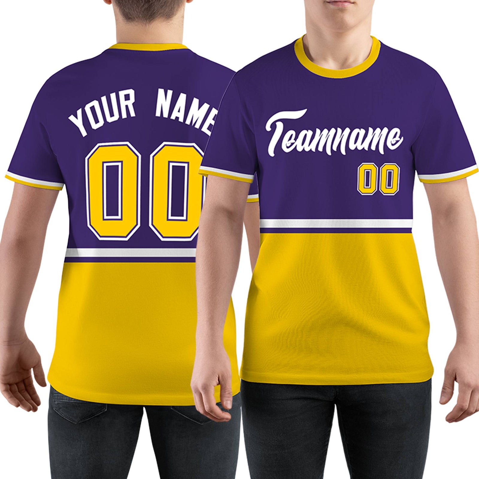 Custom Purple Gold01-White Color Block Design Performance T-Shirt