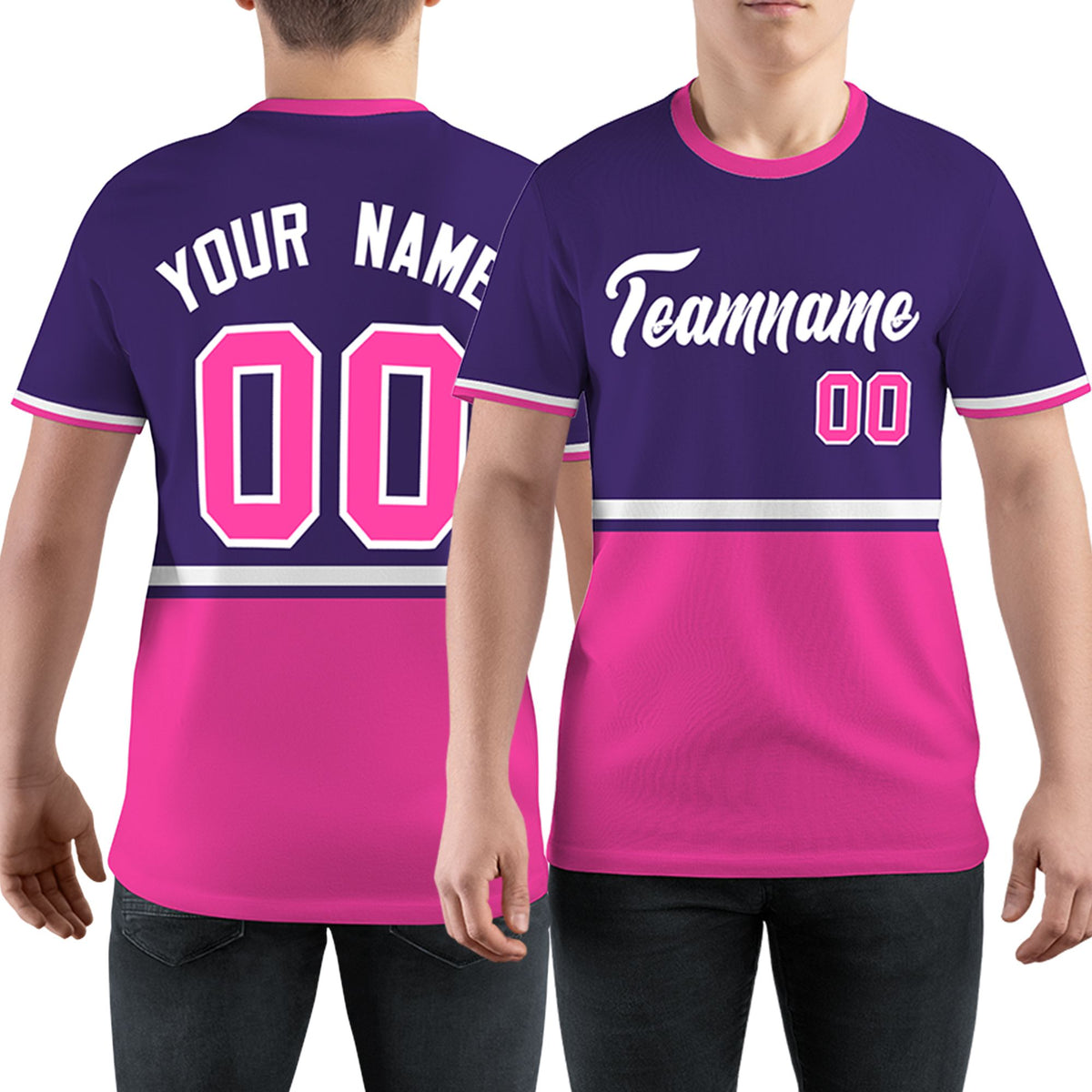 Custom Purple Pink-White Color Block Design Performance T-Shirt