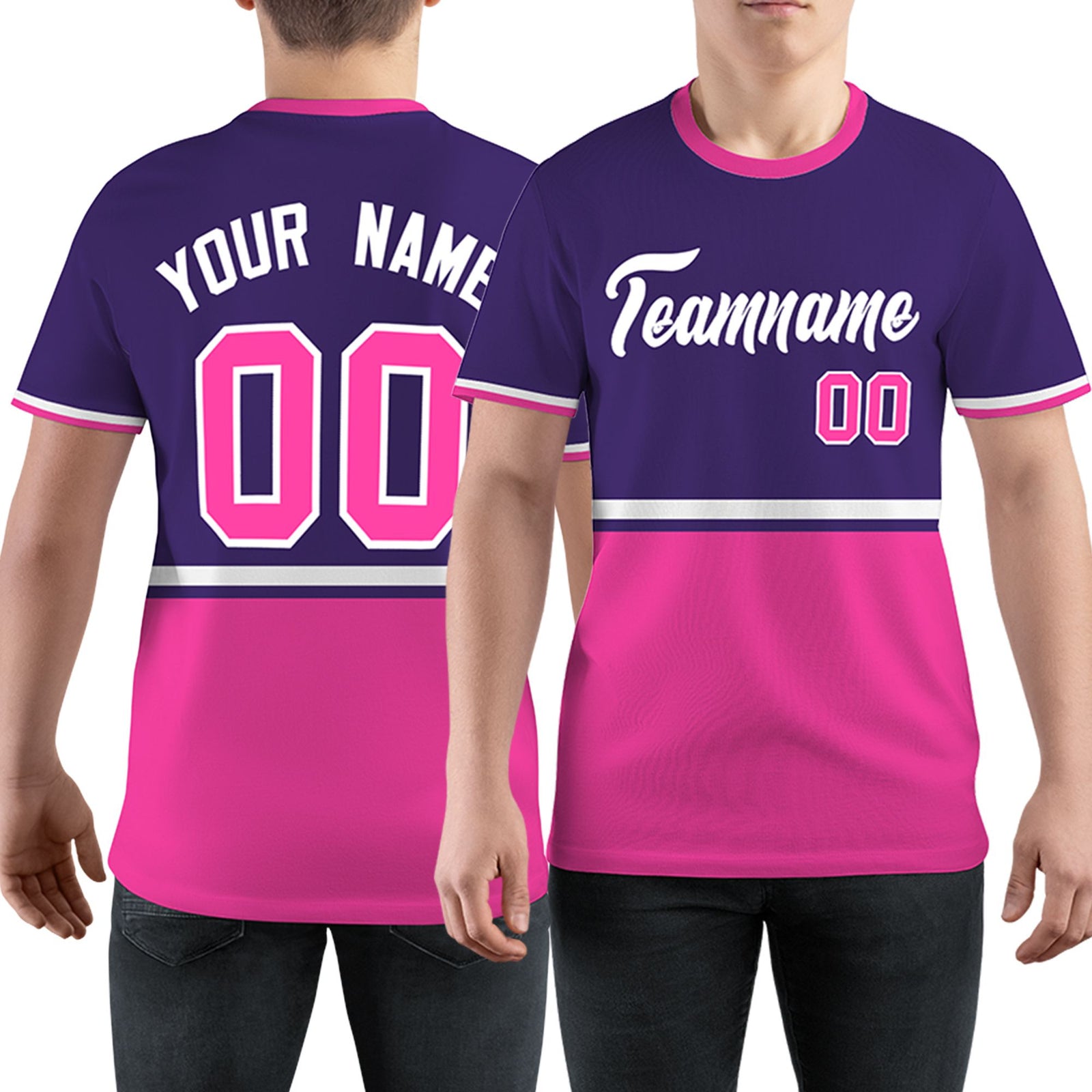 Custom Purple Pink-White Color Block Design Performance T-Shirt