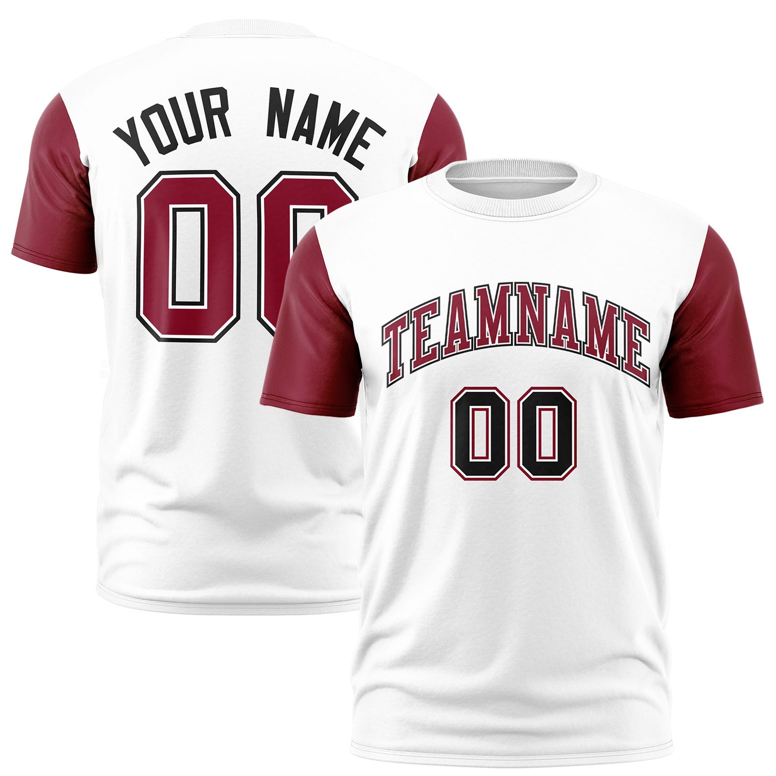 Custom White Crimson Black Crew Neck Personalized Raglan Sleeve Performance T-shirt