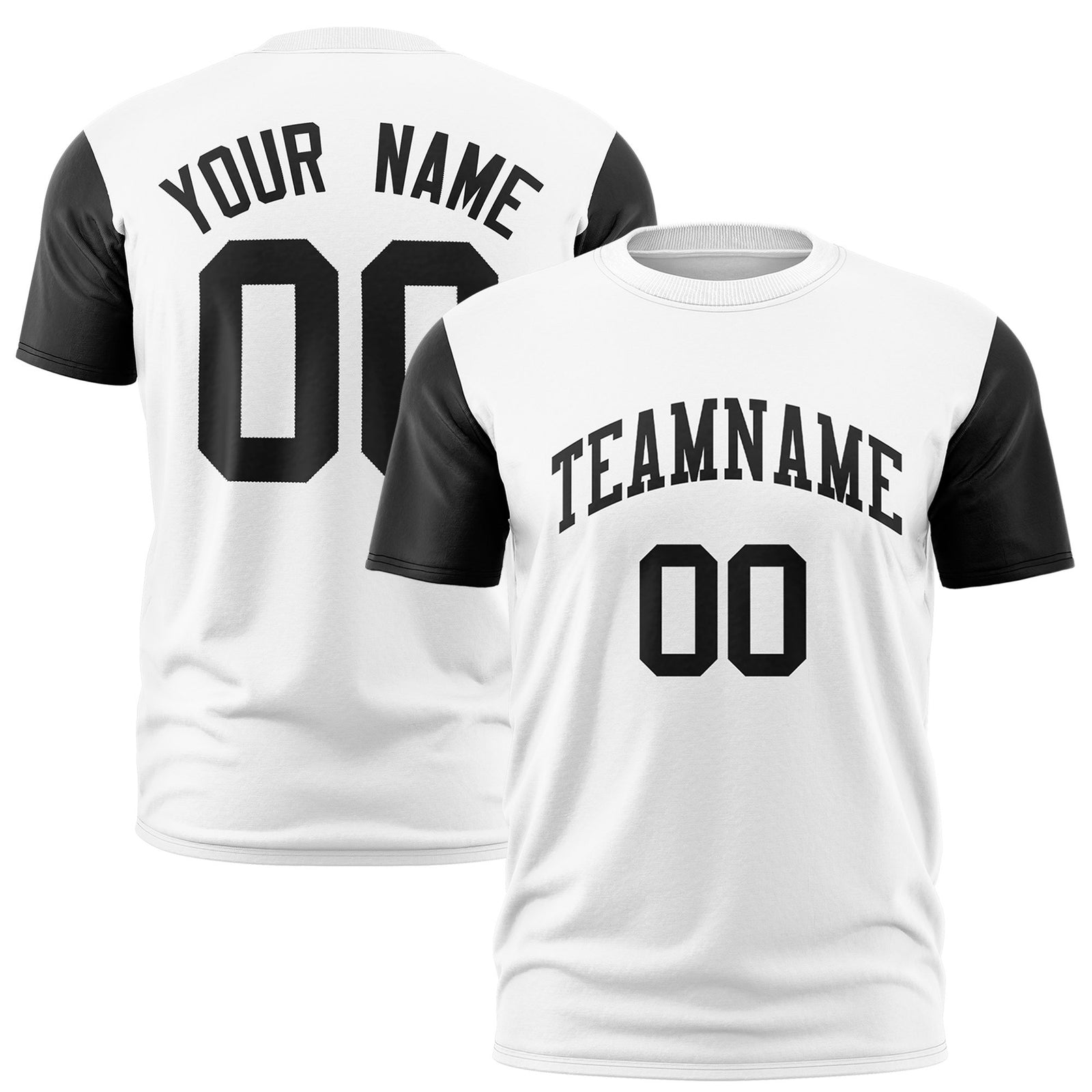 Custom White Black Crew Neck Personalized Raglan Sleeve Performance T-shirt