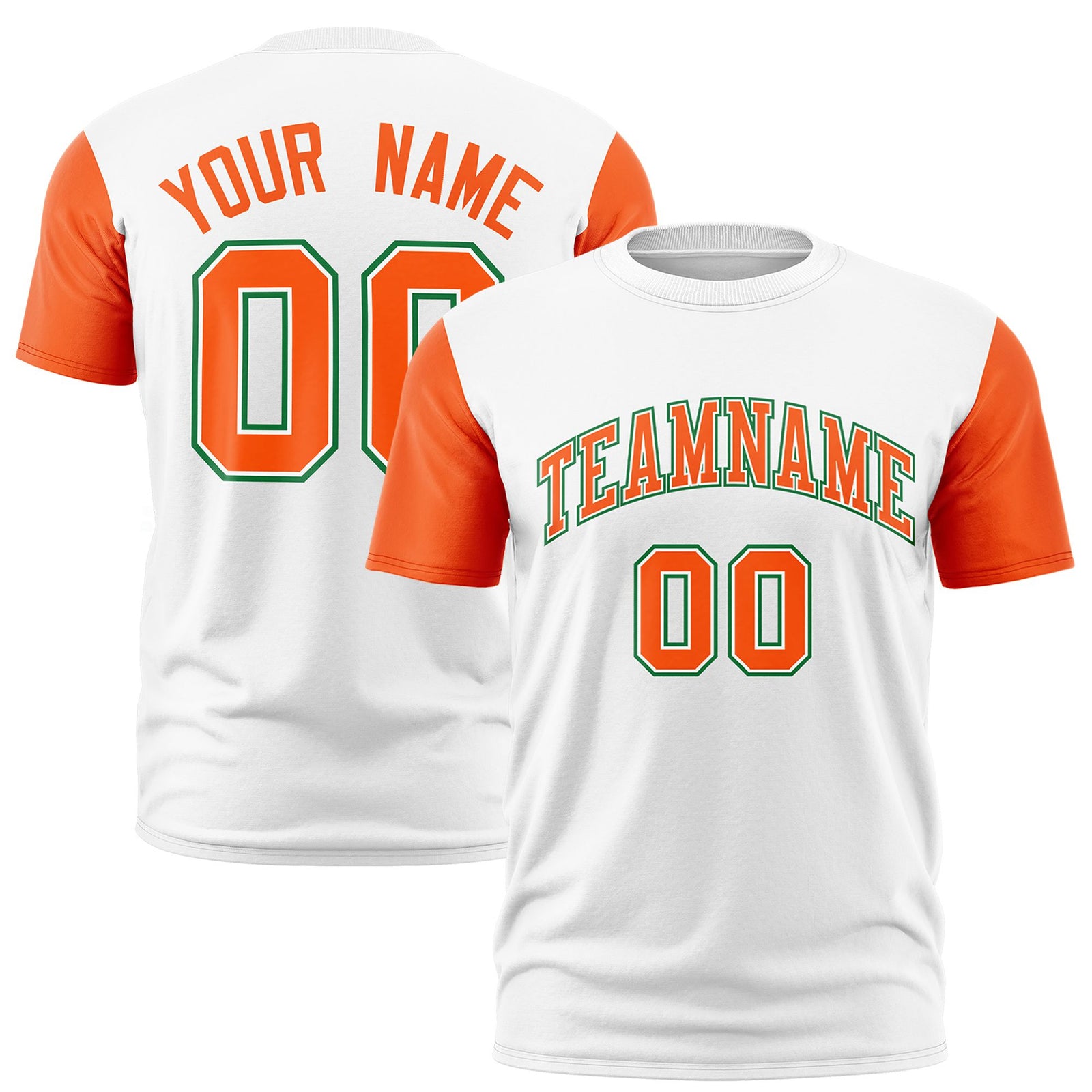 Custom White Orange Bright Green Crew Neck Personalized Raglan Sleeve Performance T-shirt