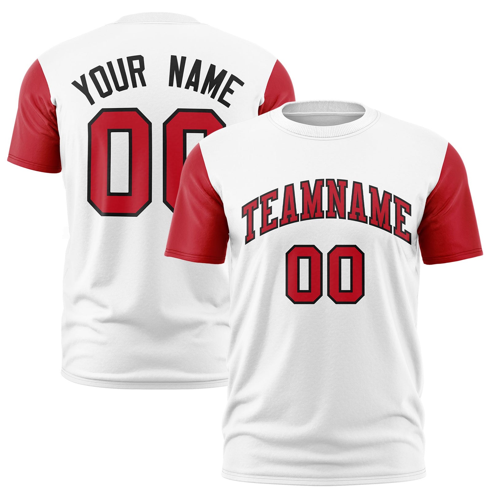 Custom White Red Black Crew Neck Personalized Raglan Sleeve Performance T-shirt