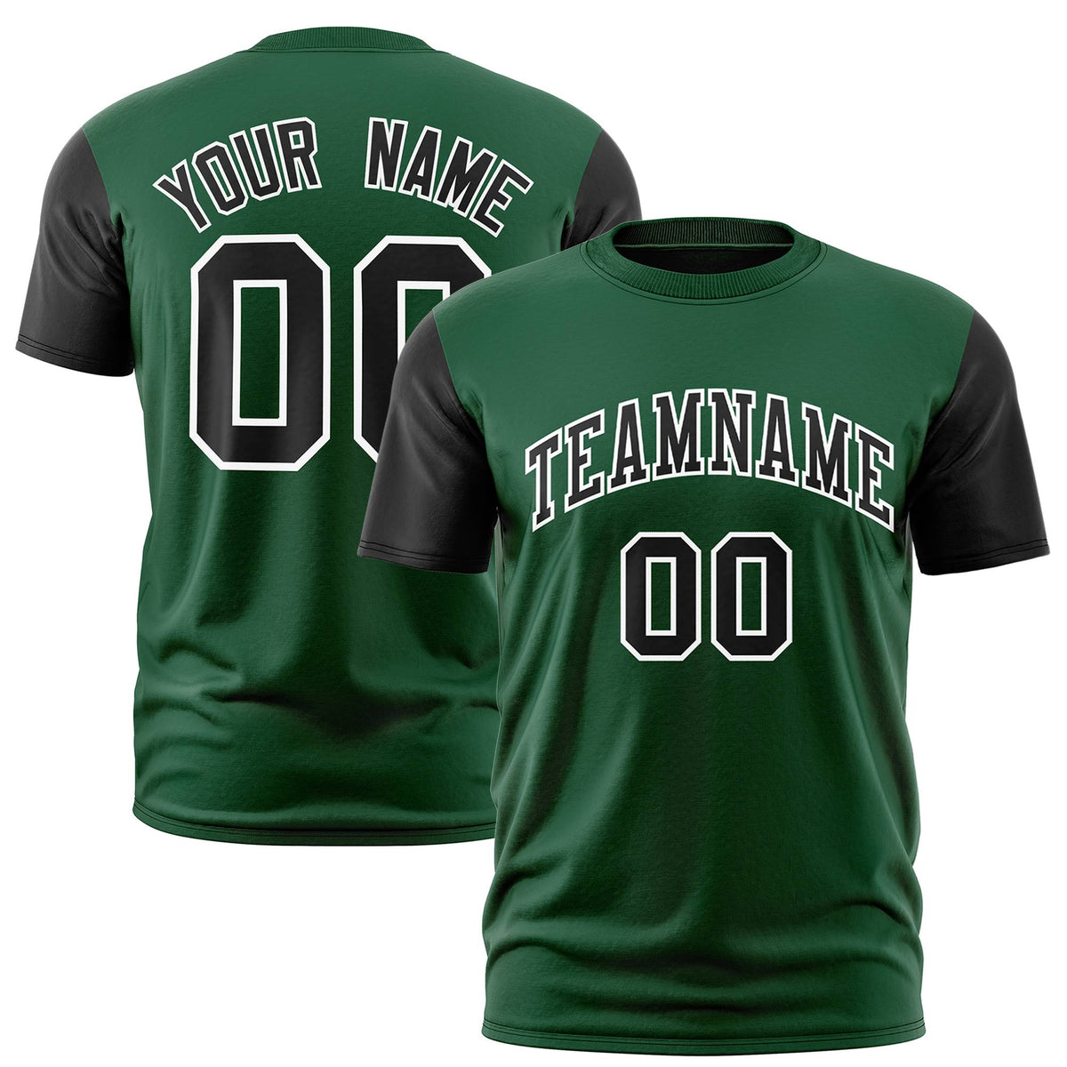 Custom Green Black White Crew Neck Personalized Raglan Sleeve Performance T-shirt