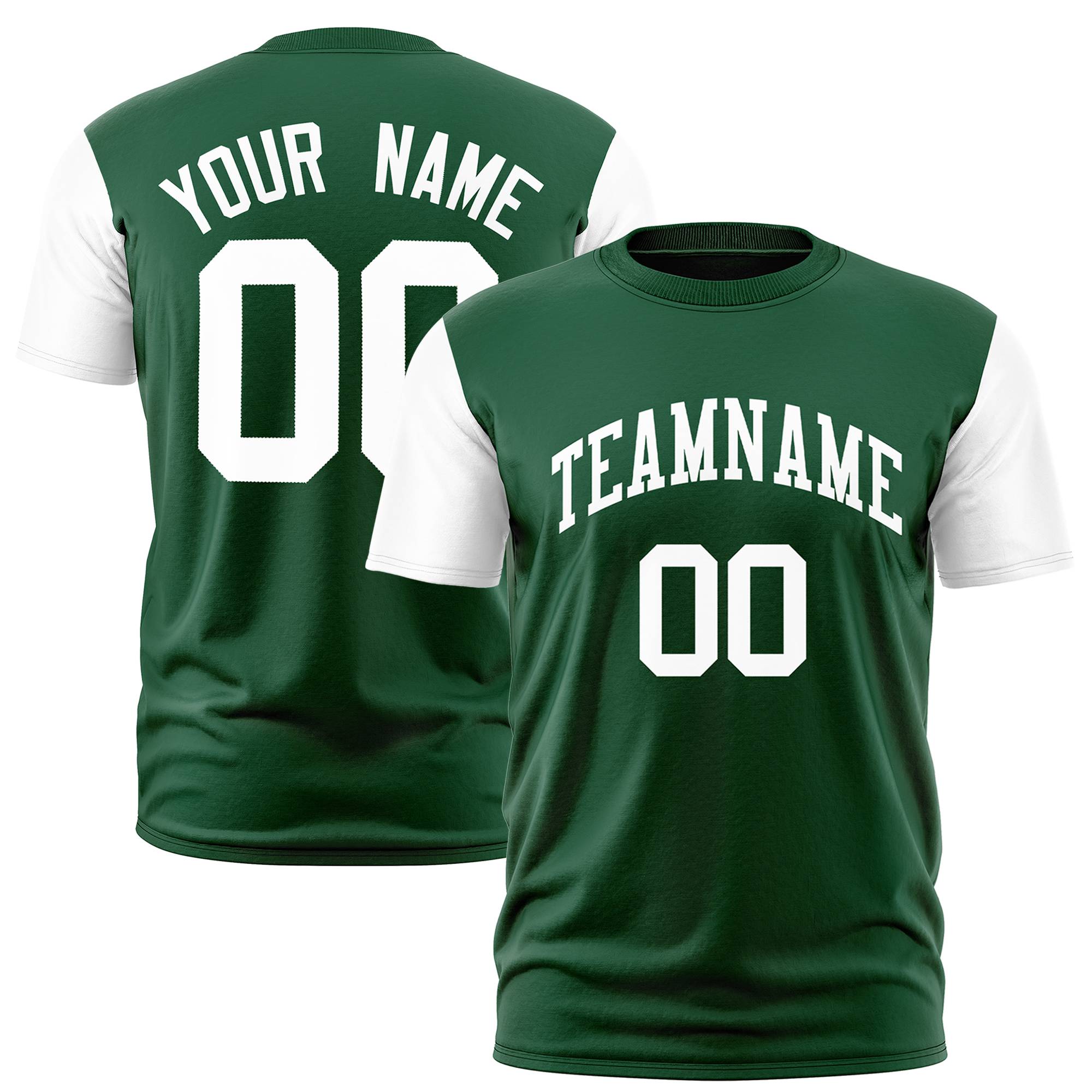 Custom Green White Crew Neck Personalized Raglan Sleeve Performance T-shirt