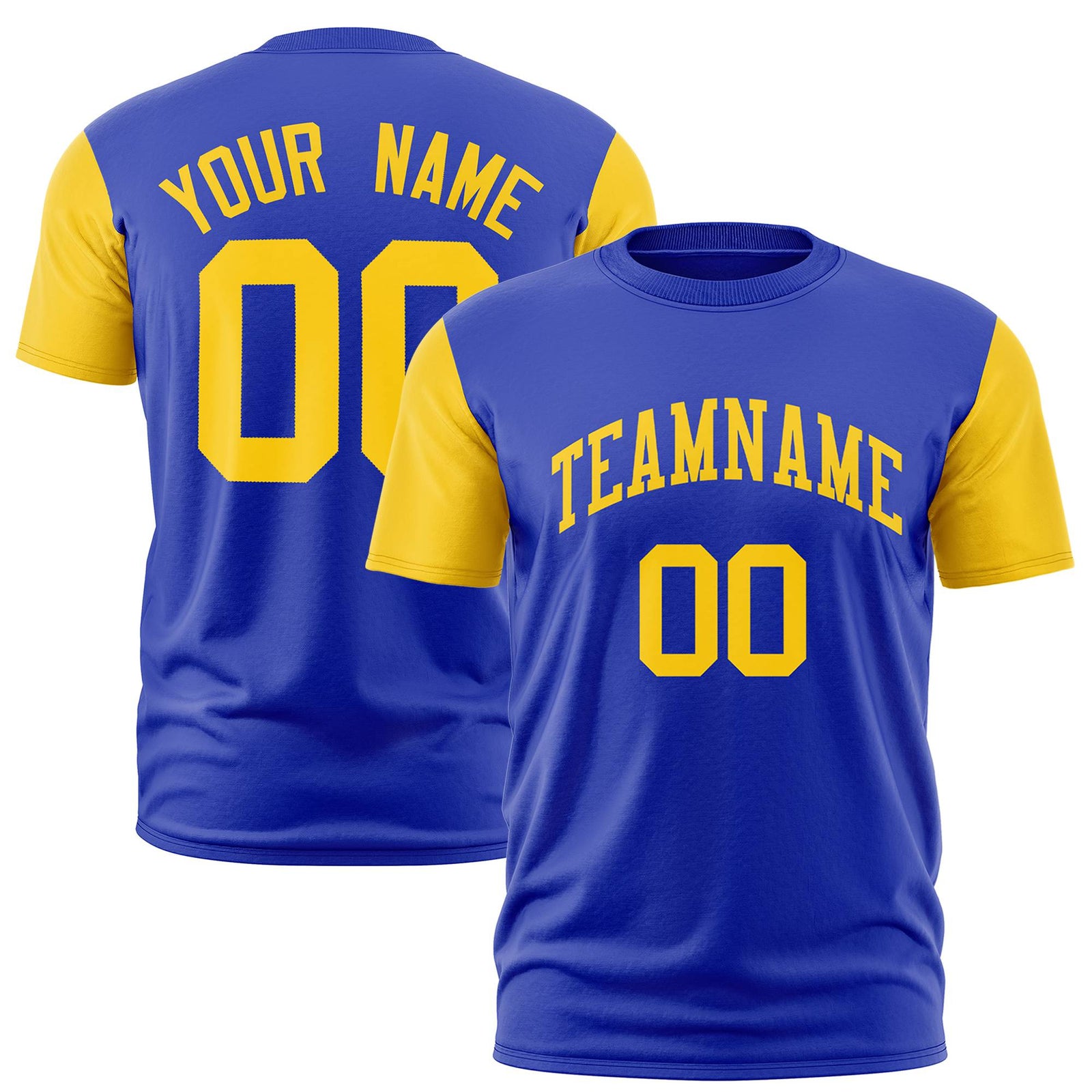 Custom Royal Blue Gold01 Crew Neck Personalized Raglan Sleeve Performance T-shirt