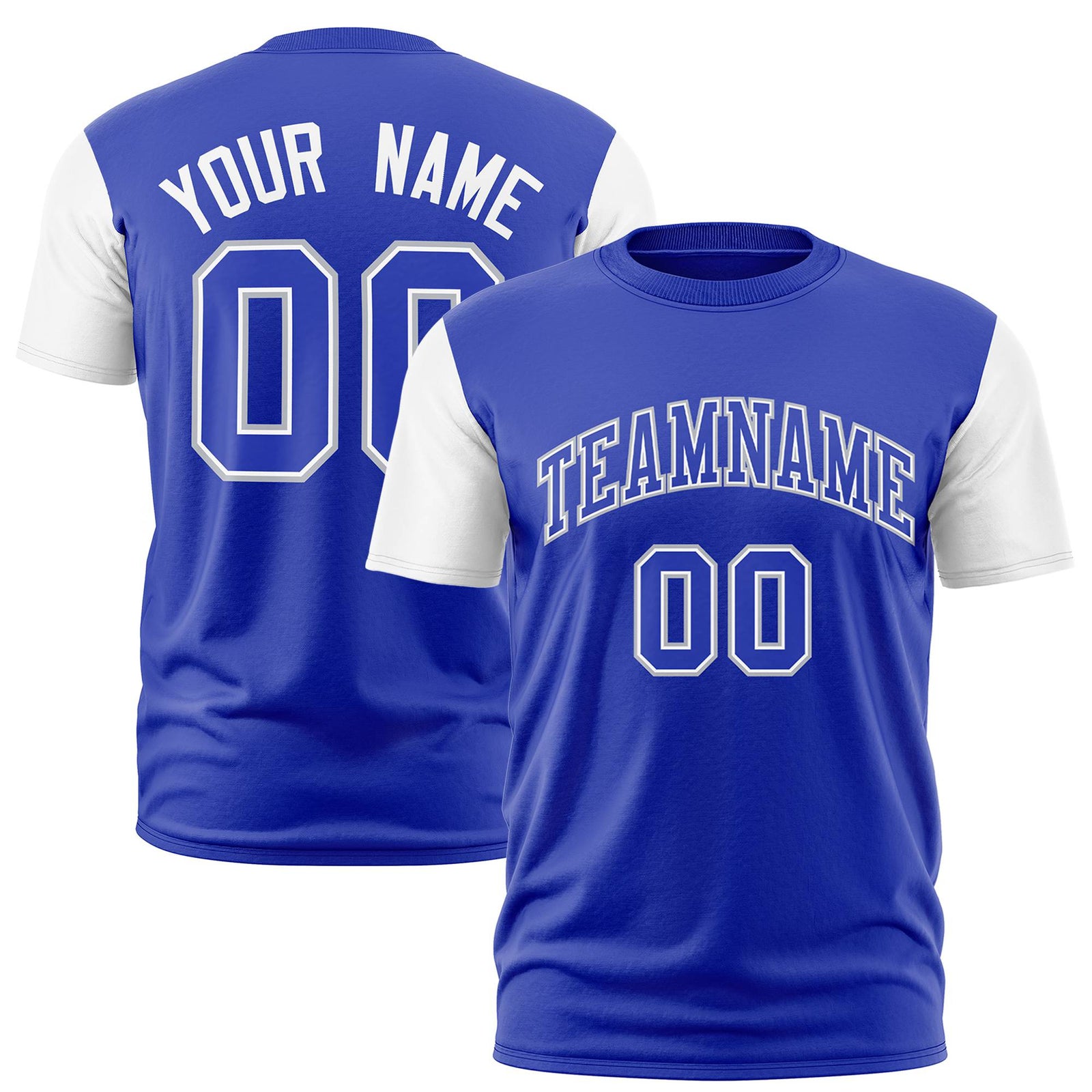 Custom Royal Blue White Crew Neck Personalized Raglan Sleeve Performance T-shirt