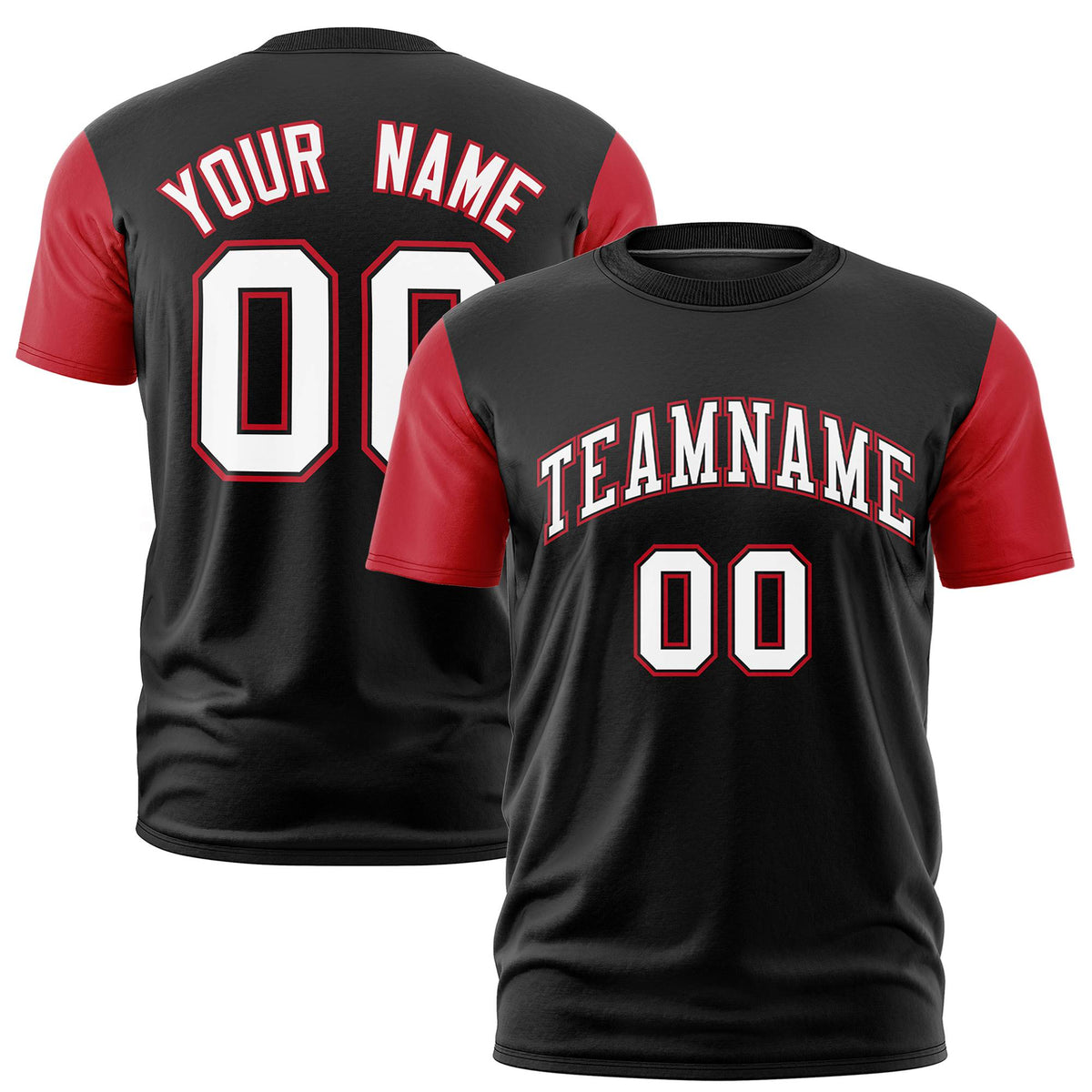 Custom Black Crimson White Crew Neck Personalized Raglan Sleeve Performance T-shirt