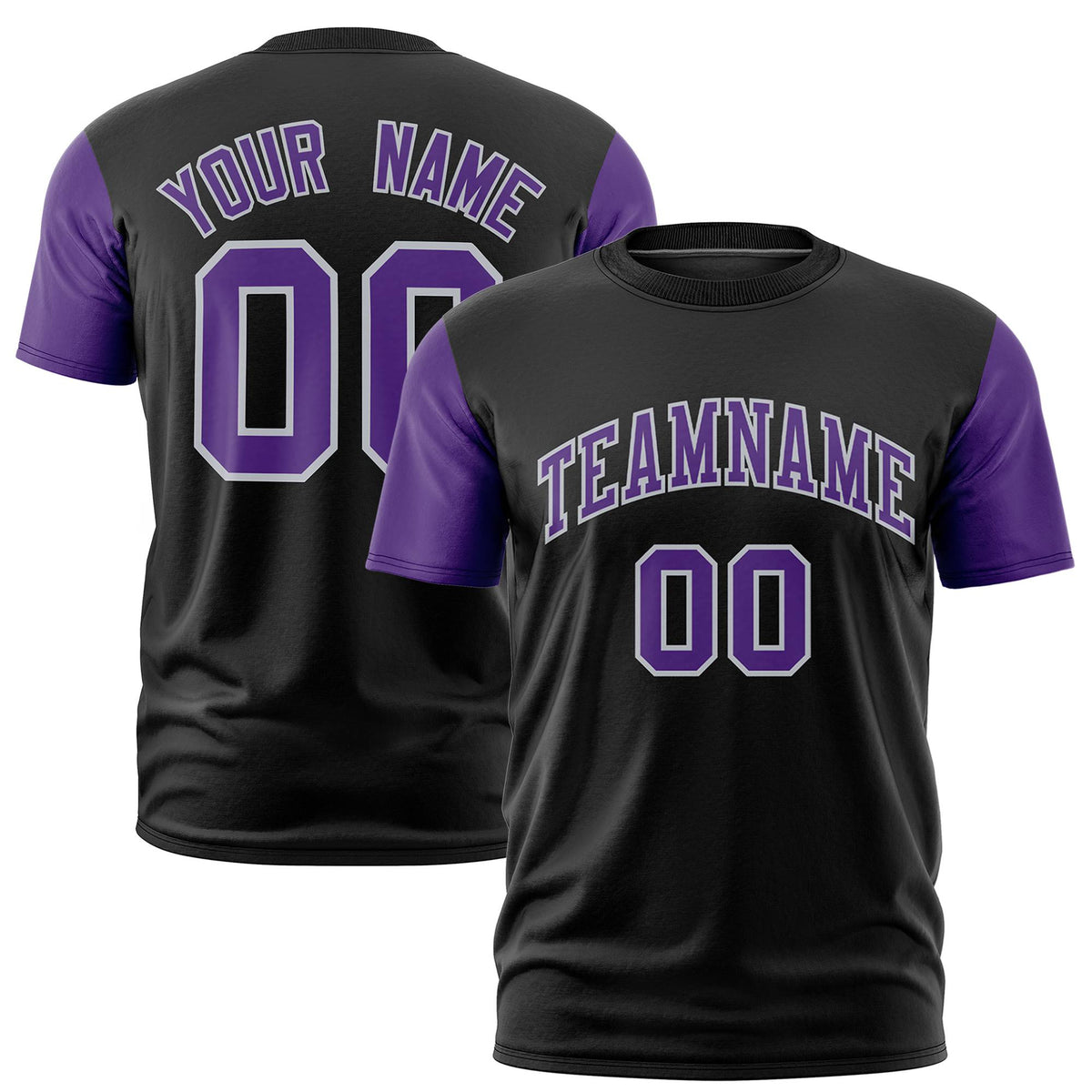 Custom Black Purple White Crew Neck Personalized Raglan Sleeve Performance T-shirt