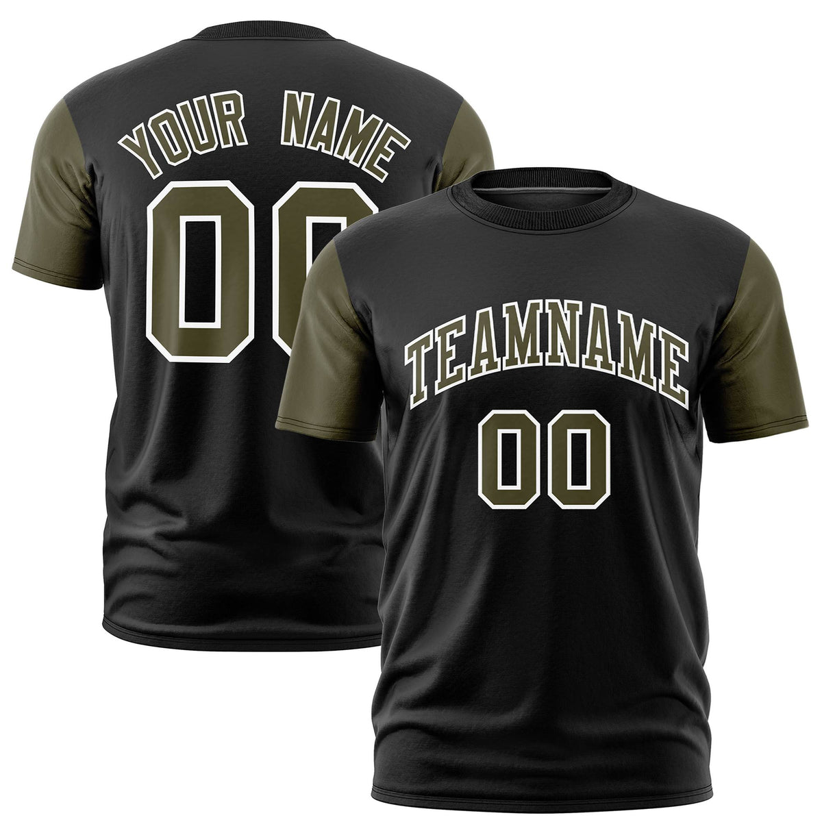 Custom Black Olive White Crew Neck Personalized Raglan Sleeve Performance T-shirt
