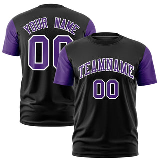 Custom Black Purple White Crew Neck Personalized Raglan Sleeve Performance T-shirt - Style 1