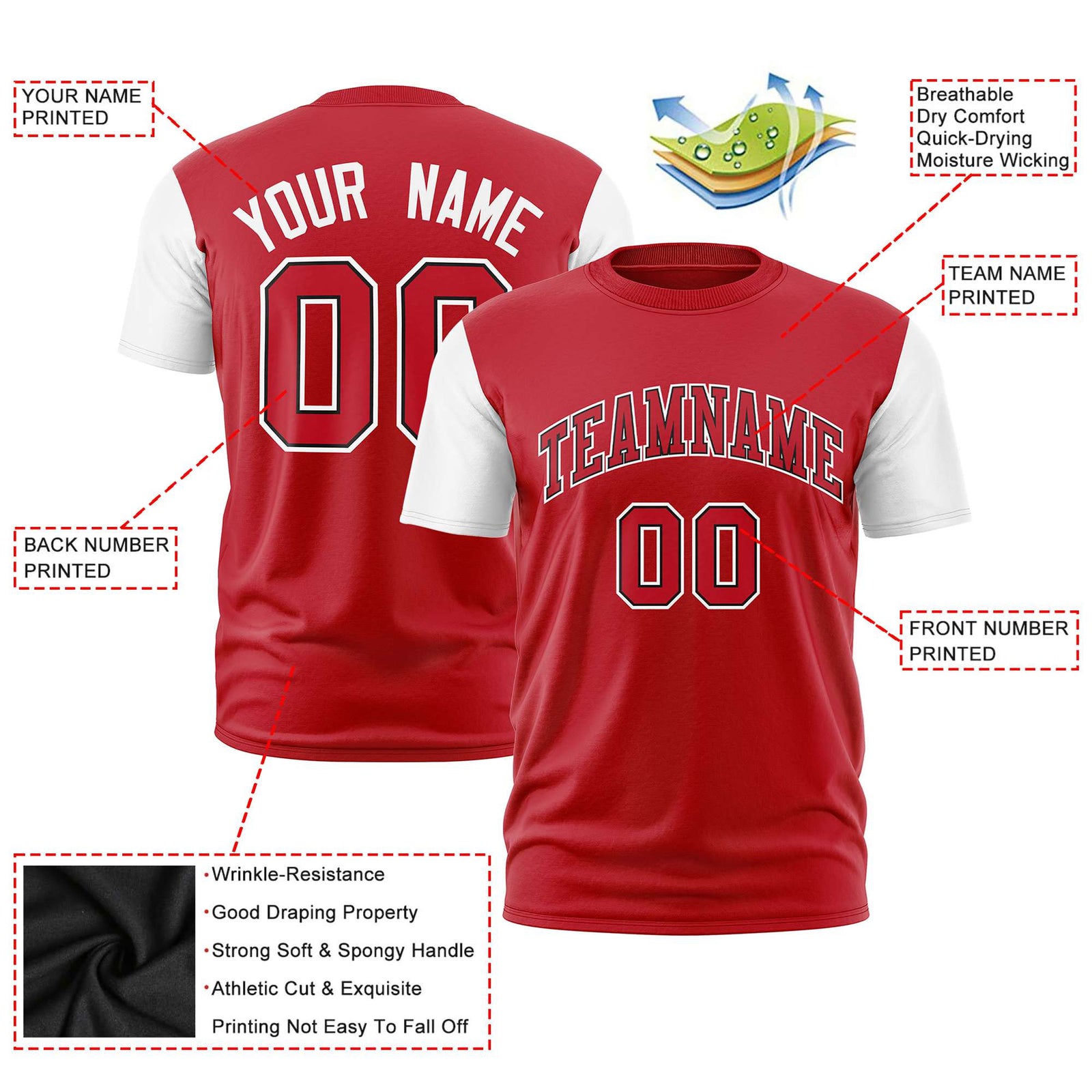 Custom Red White Crew Neck Personalized Raglan Sleeve Performance T-shirt