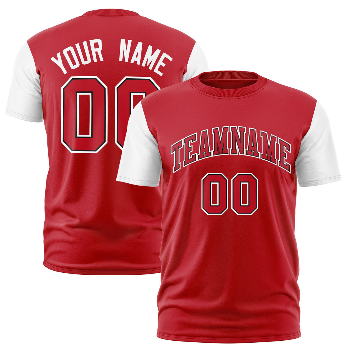 Custom Red White Crew Neck Personalized Raglan Sleeve Performance T-shirt