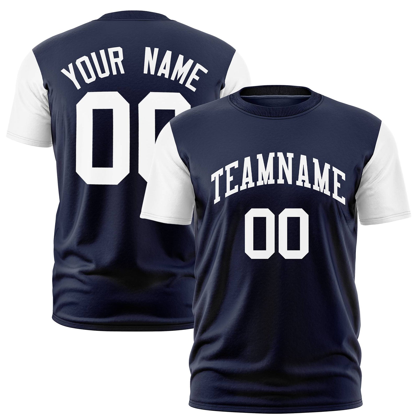 Custom Navy White Crew Neck Personalized Raglan Sleeve Performance T-shirt