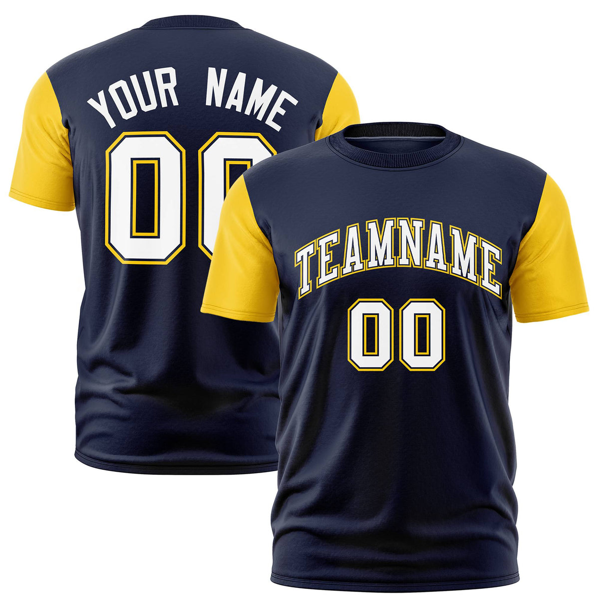 Custom Navy Gold01 White Crew Neck Personalized Raglan Sleeve Performance T-shirt