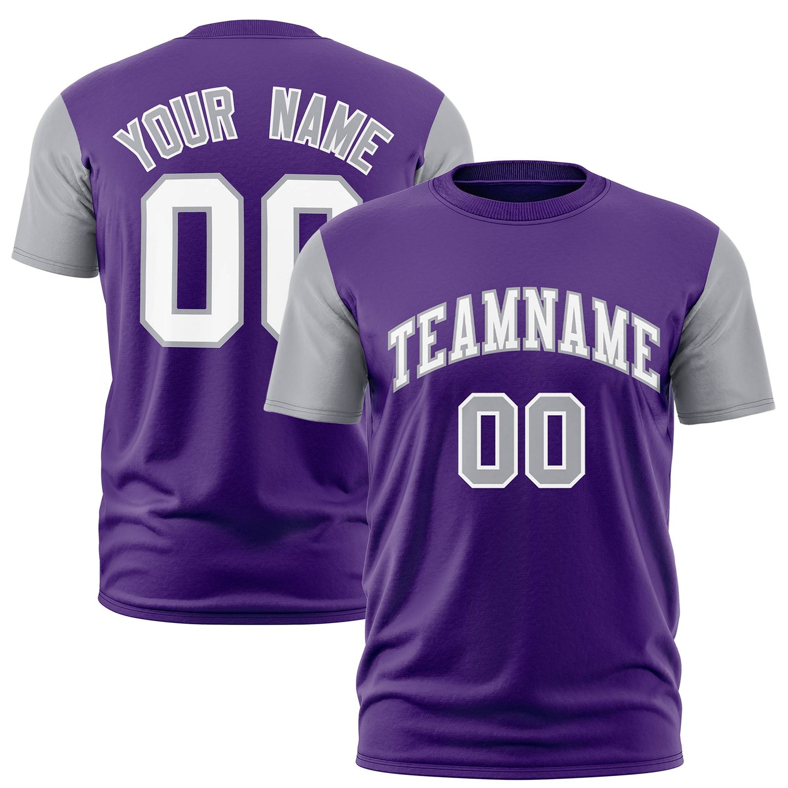 Custom Purple Gray White Crew Neck Personalized Raglan Sleeve Performance T-shirt