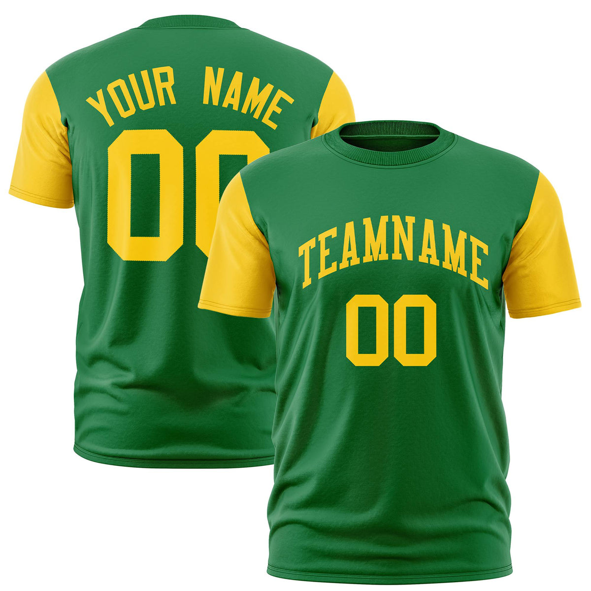 Custom Kelly Green Gold01 Crew Neck Personalized Raglan Sleeve Performance T-shirt