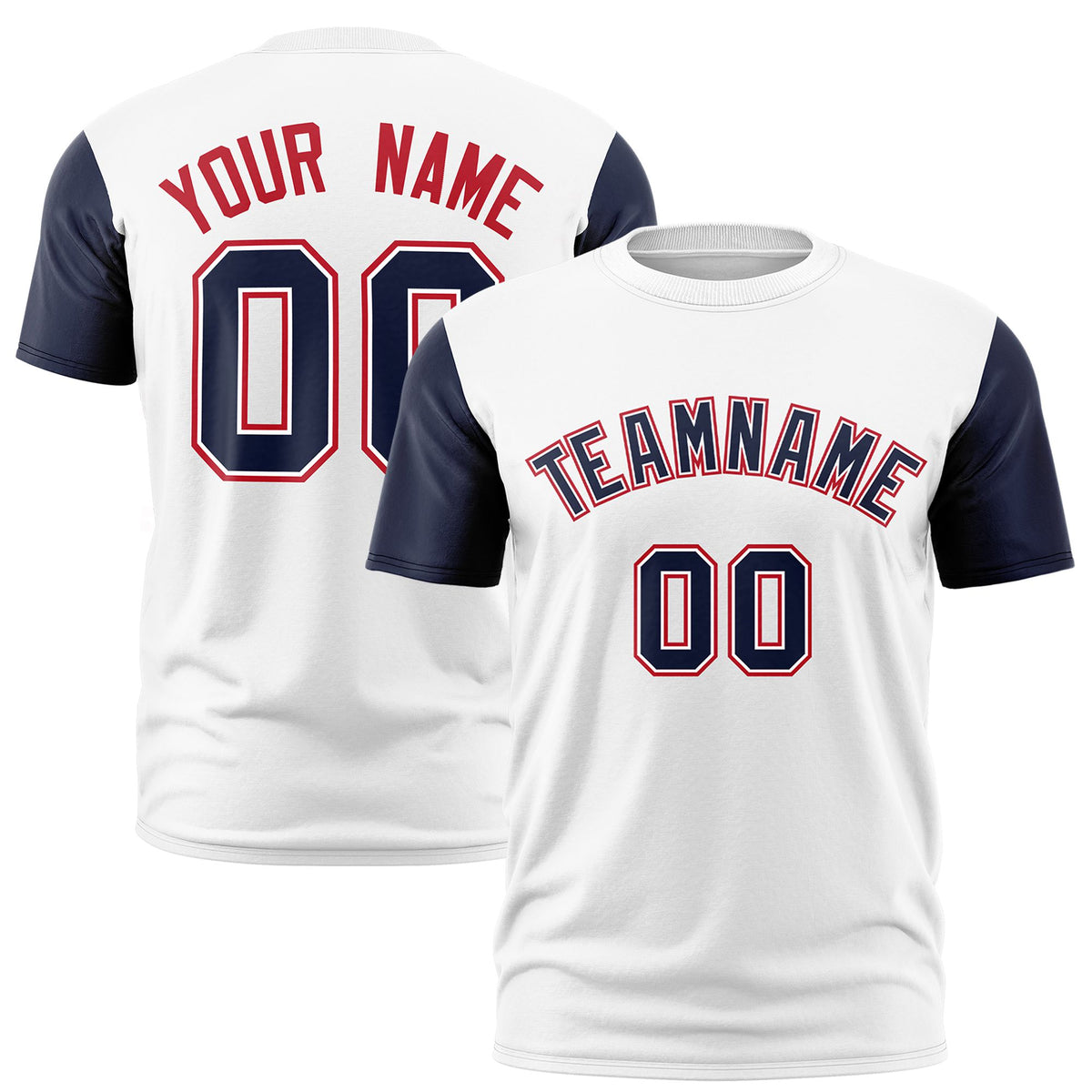 Custom White Navy Red Crew Neck Personalized Raglan Sleeve Performance T-shirt