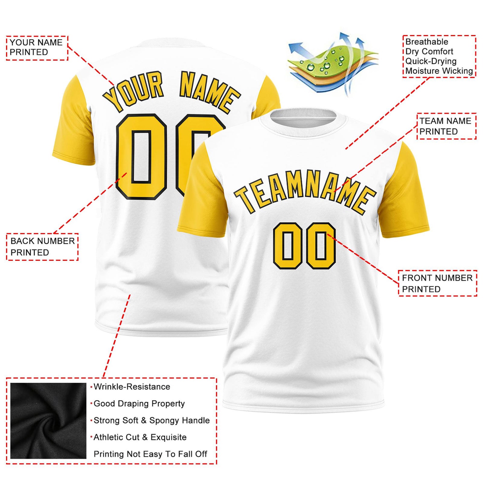 Custom White Gold01 Black Crew Neck Personalized Raglan Sleeve Performance T-shirt