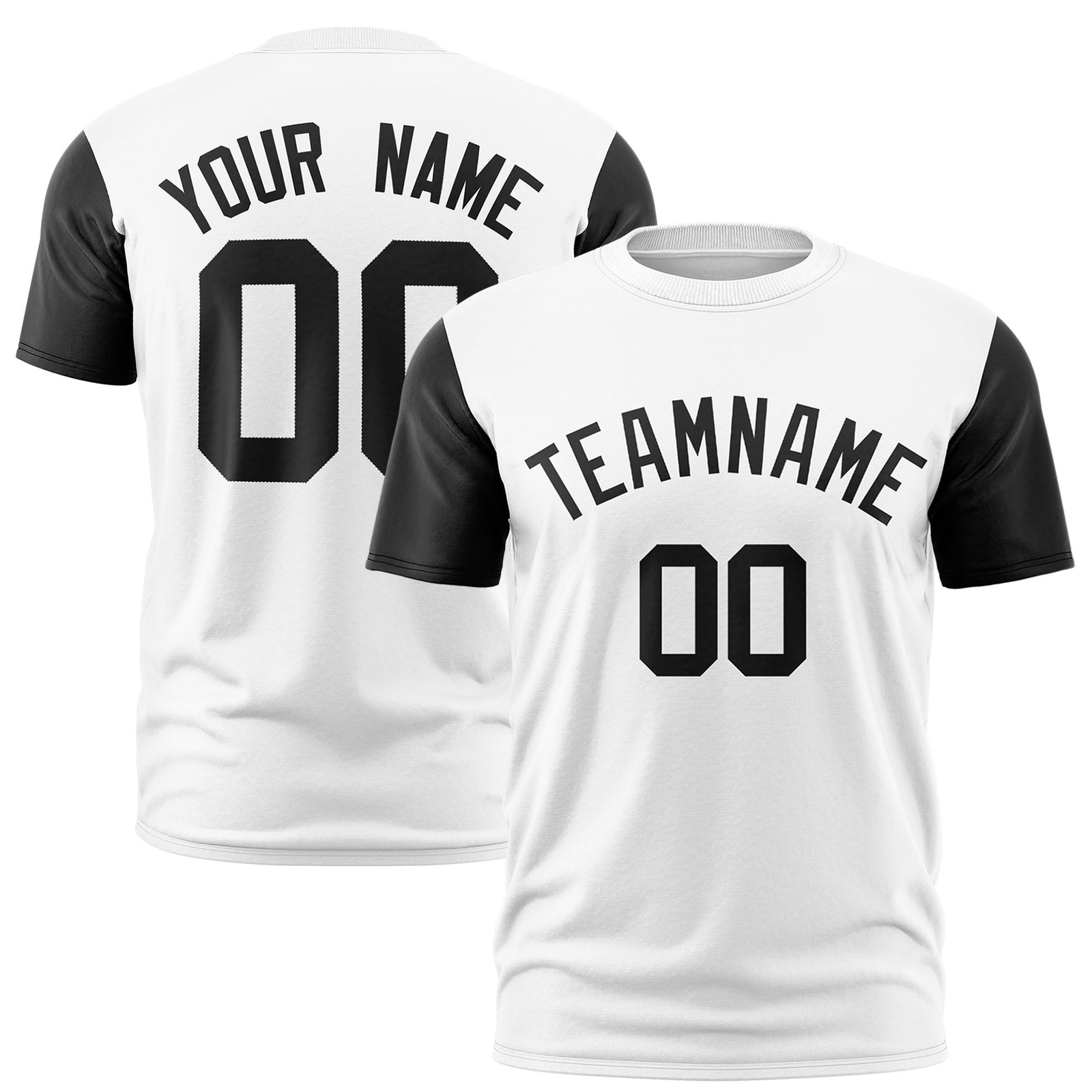 Custom White Black Crew Neck Personalized Raglan Sleeve Performance T-shirt