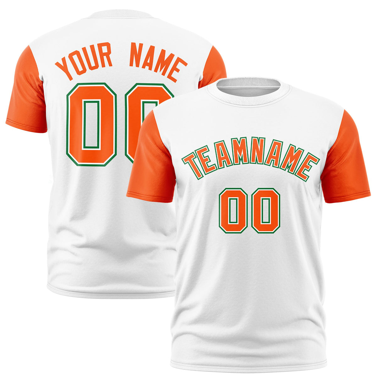 Custom White Orange Bright Green Crew Neck Personalized Raglan Sleeve Performance T-shirt