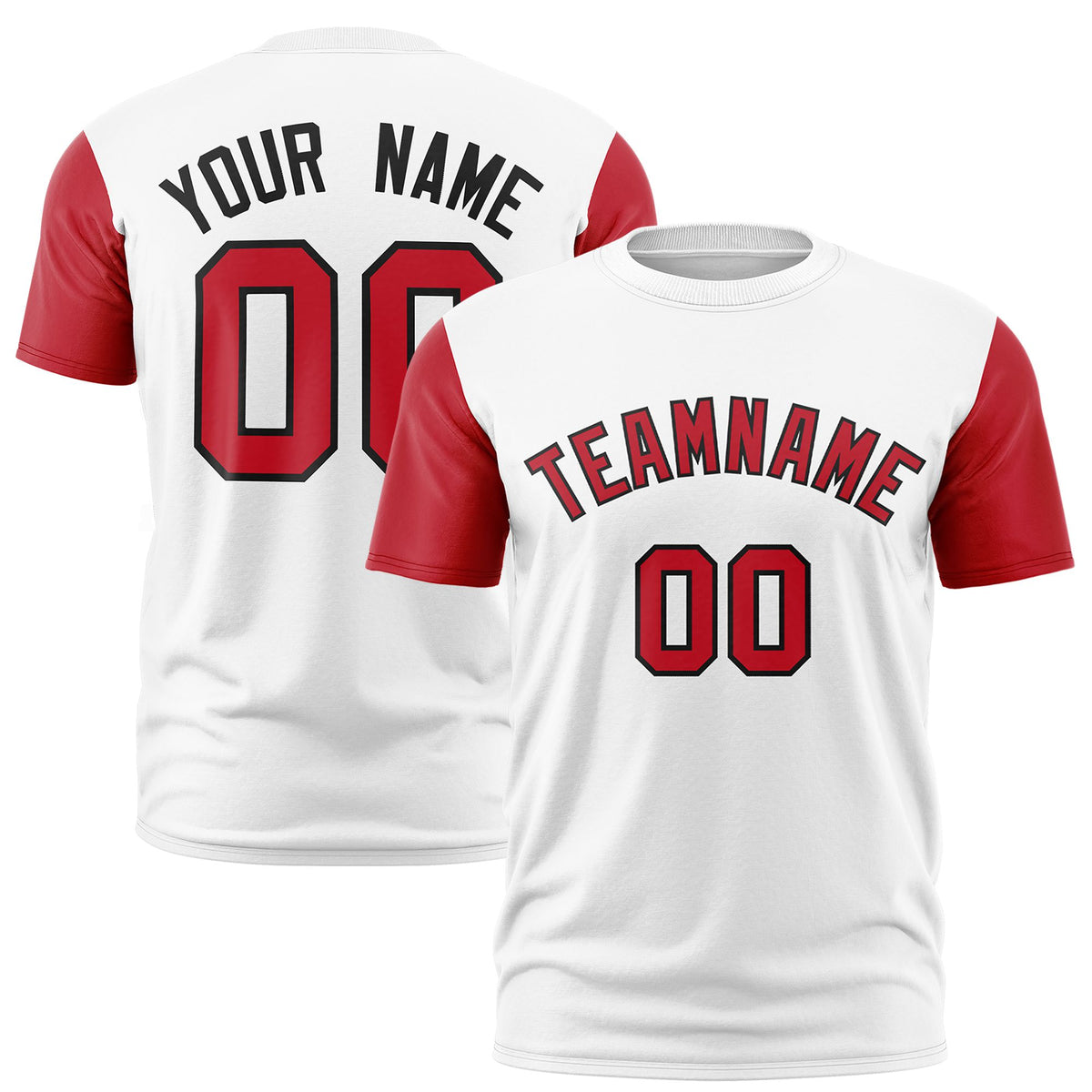 Custom White Red Black Crew Neck Personalized Raglan Sleeve Performance T-shirt